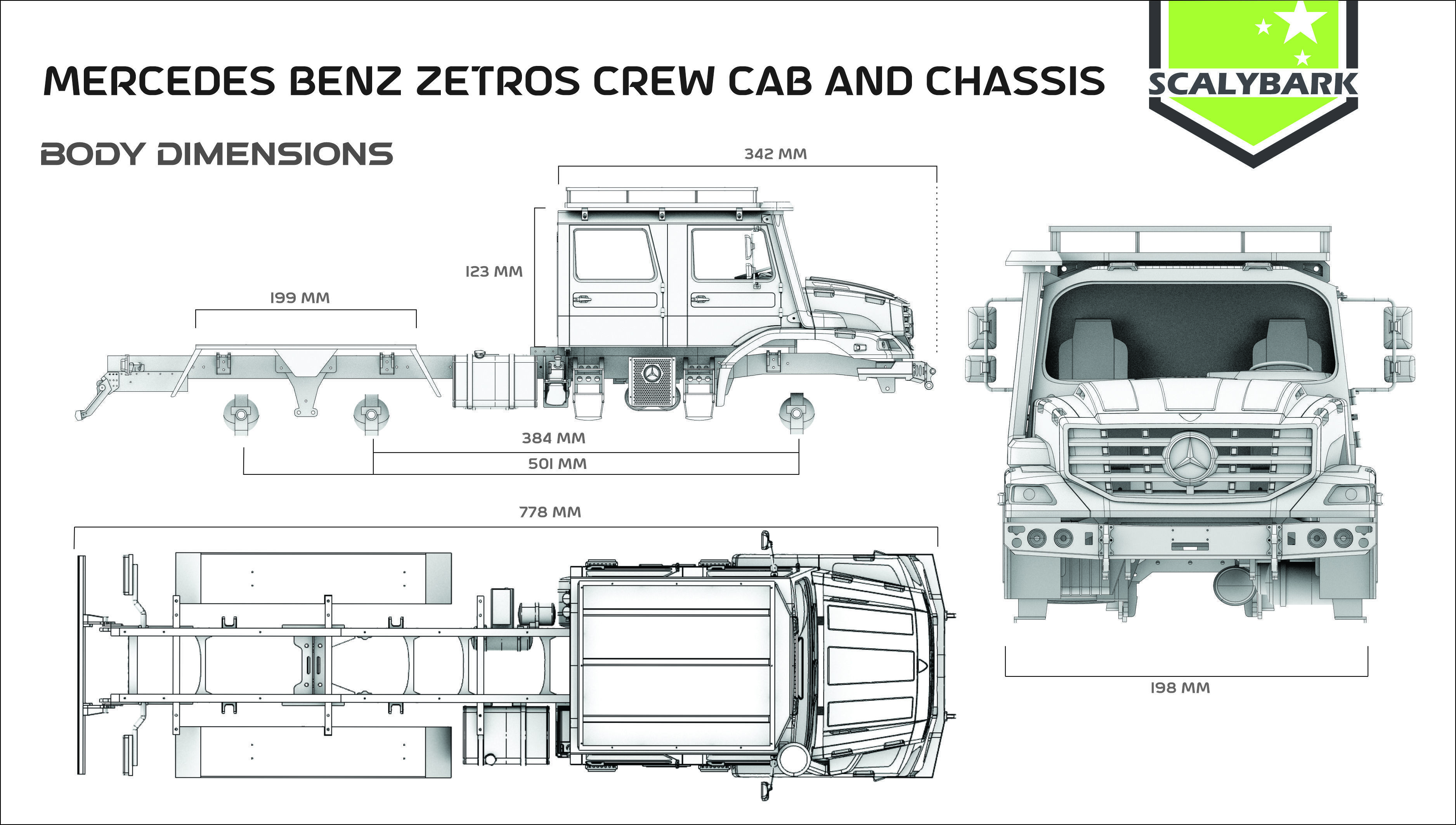 Mercedes Benz Zetros truck crew cab and chassis STL 3D print model_19