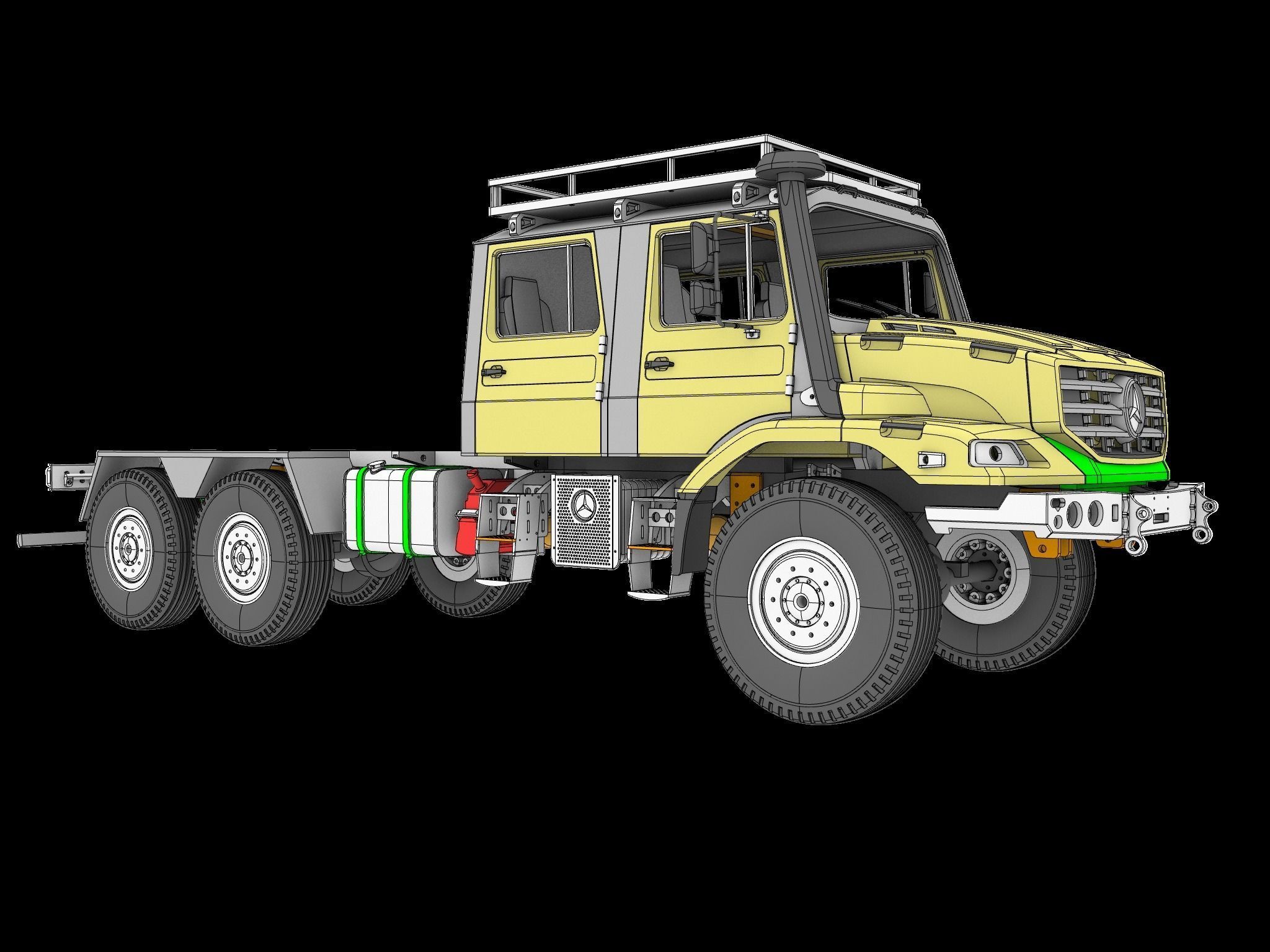 Mercedes Benz Zetros truck crew cab and chassis STL 3D print model_3