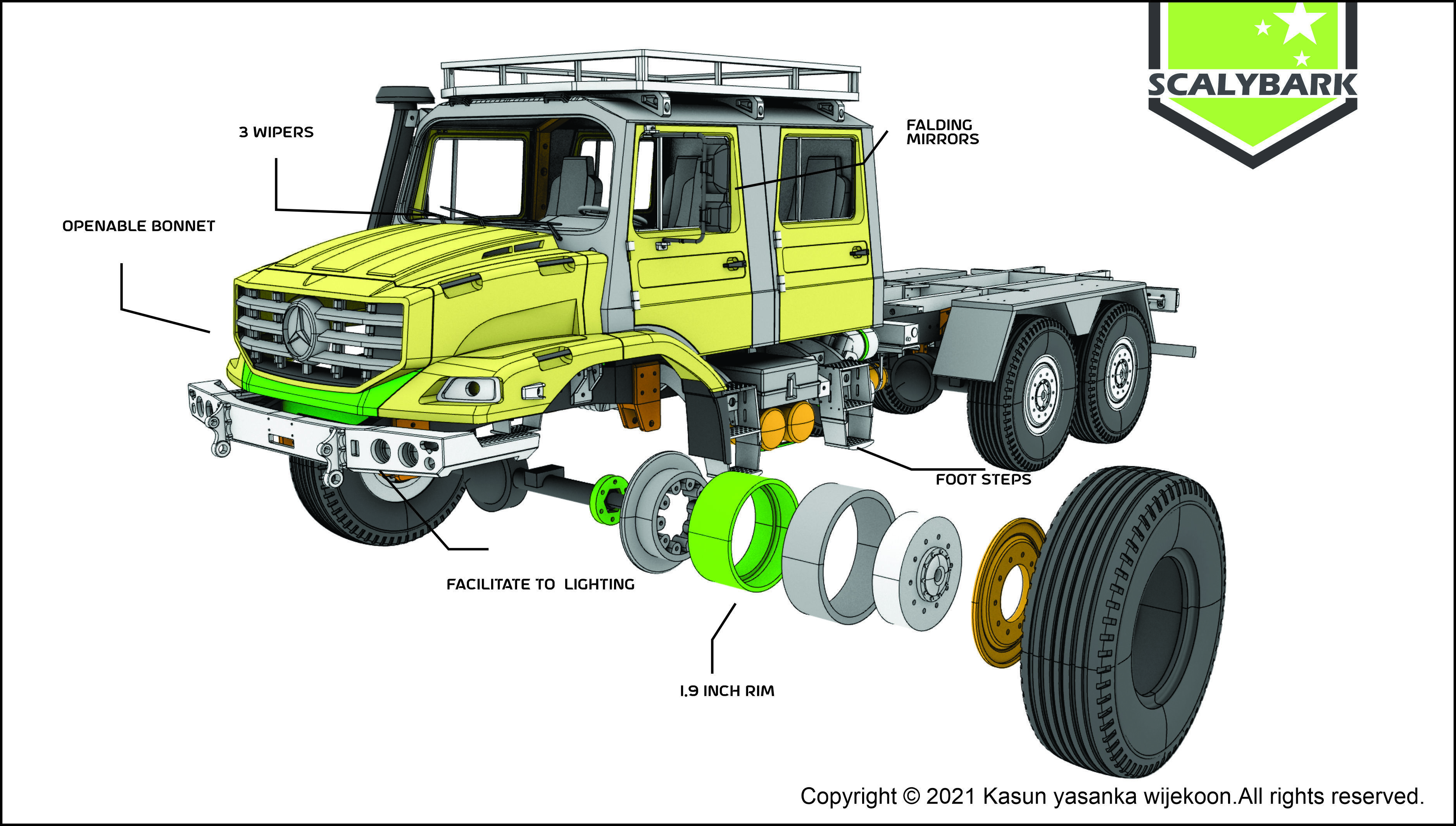 Mercedes Benz Zetros truck crew cab and chassis STL 3D print model_2