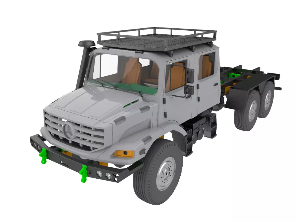 Mercedes Benz Zetros truck crew cab and chassis STL 3D print model_0