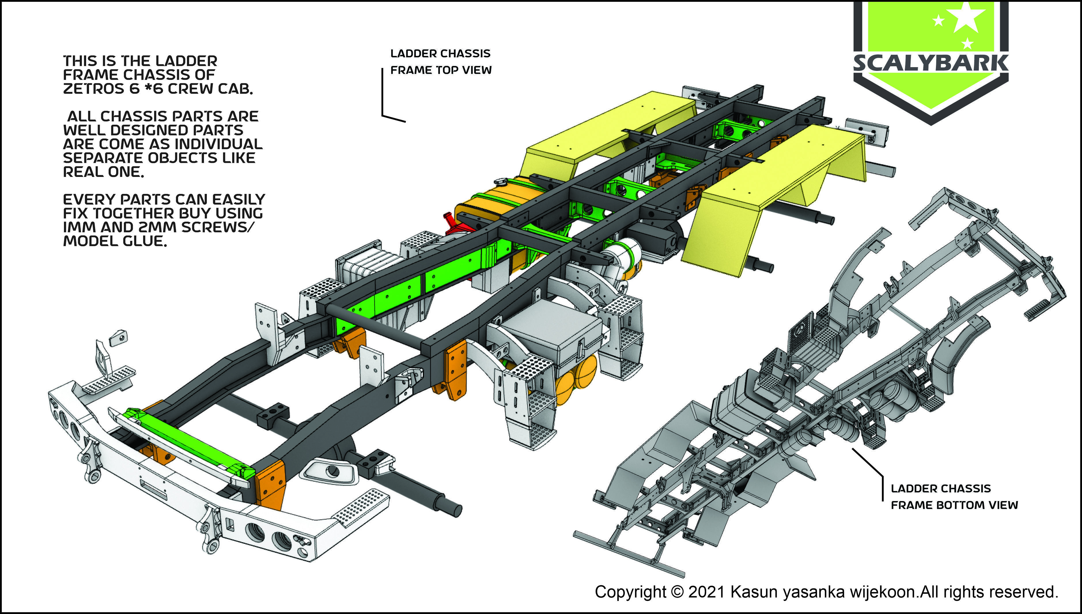 Mercedes Benz Zetros truck crew cab and chassis STL 3D print model_10
