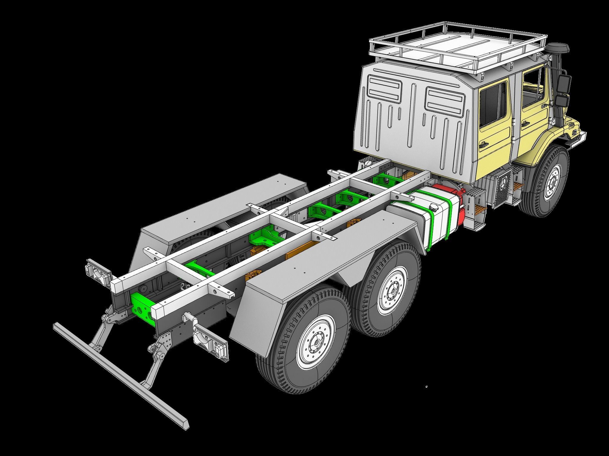 Mercedes Benz Zetros truck crew cab and chassis STL 3D print model_11