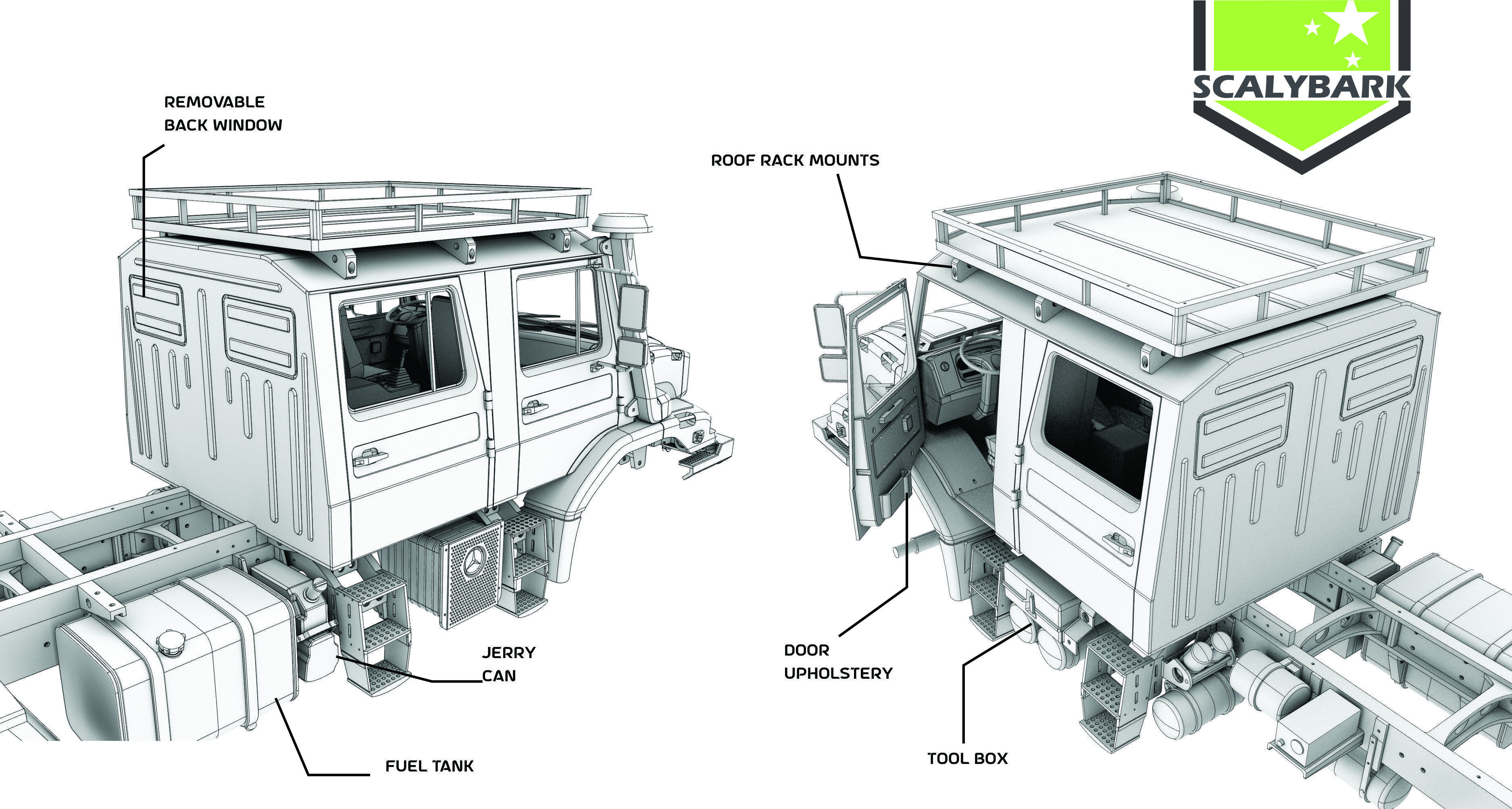 Mercedes Benz Zetros truck crew cab and chassis STL 3D print model_22