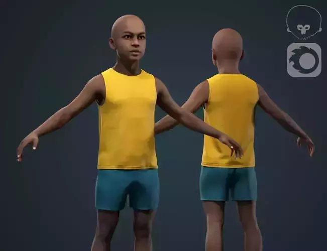 Little black boy Low-poly 3D model