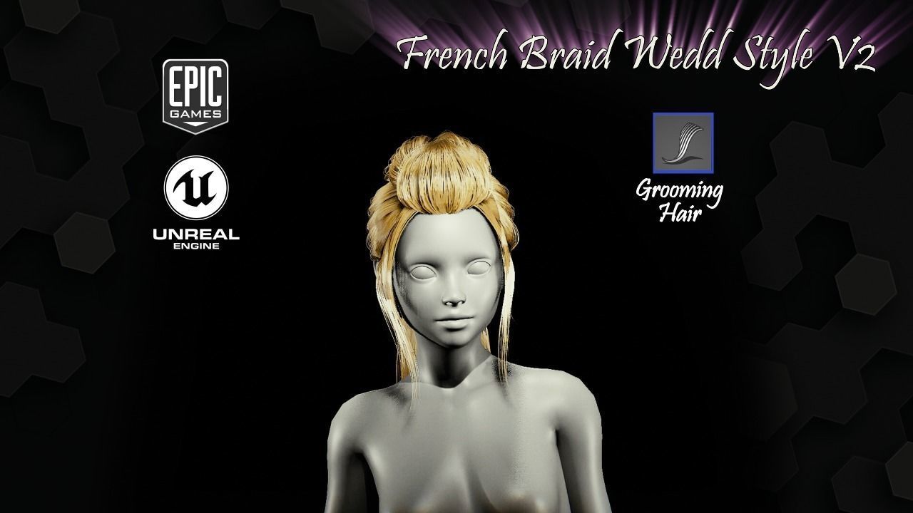 French Braid Ponytail Wedd Style V2 Groom For UE4 Low-poly 3D model_10
