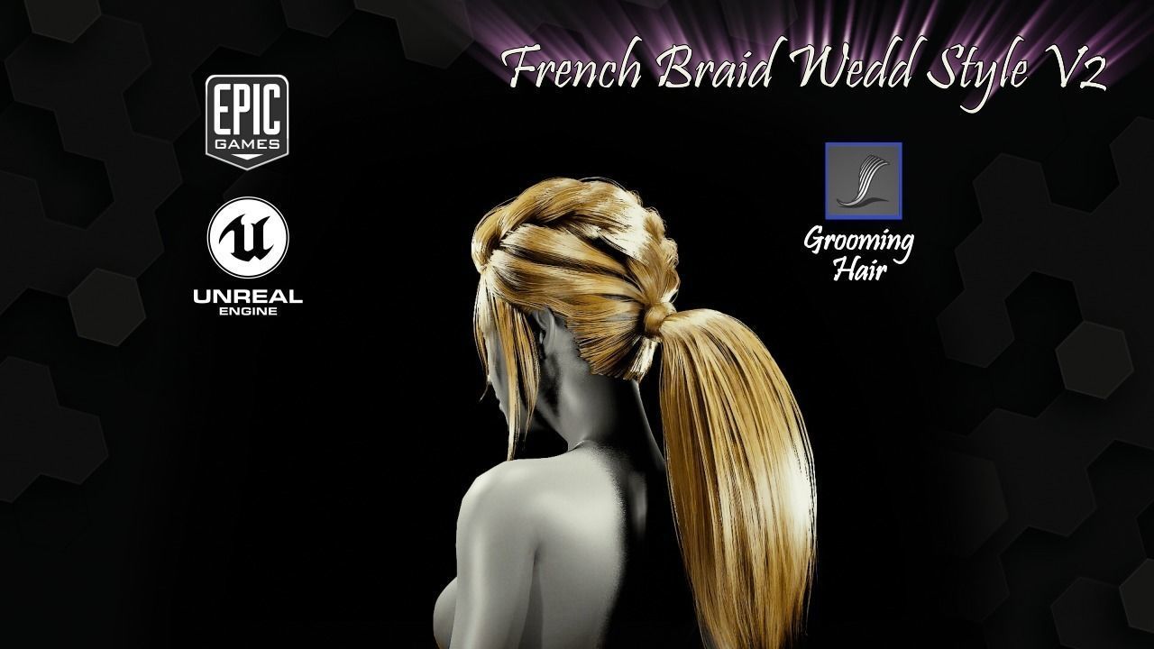 French Braid Ponytail Wedd Style V2 Groom For UE4 Low-poly 3D model_8