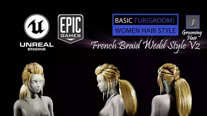 French Braid Ponytail Wedd Style V2 Groom For UE4 Low-poly 3D model