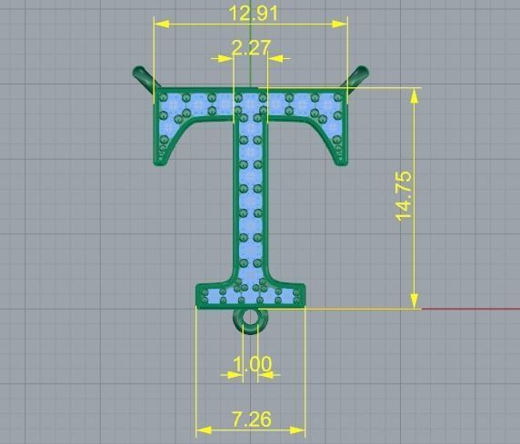 378 Pendant in the shape of the letter T 3D print model_6