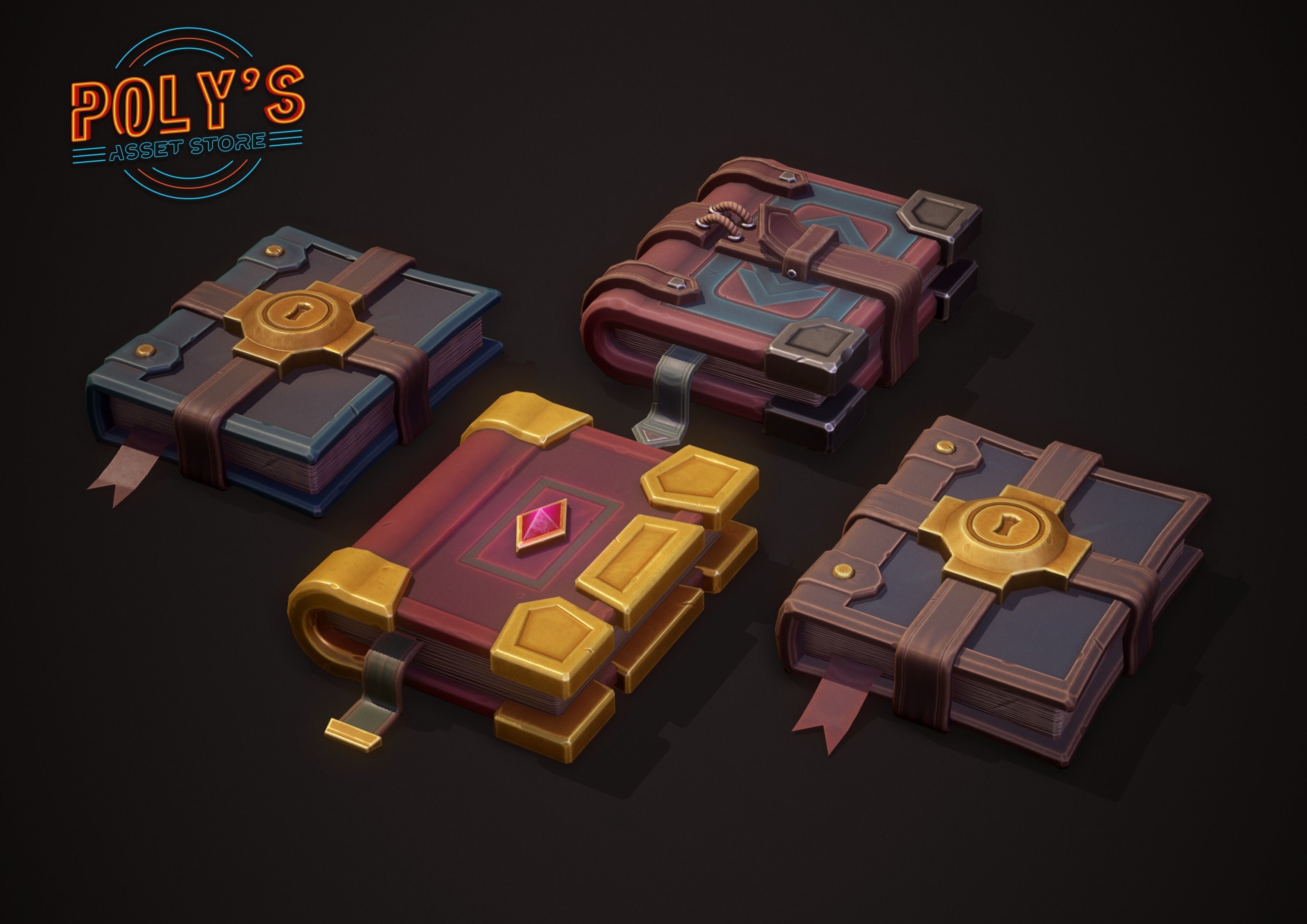 Stylized Fantasy Books Low-poly 3D model_2
