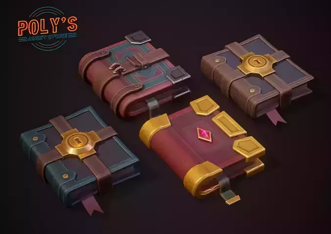 Stylized Fantasy Books Low-poly 3D model