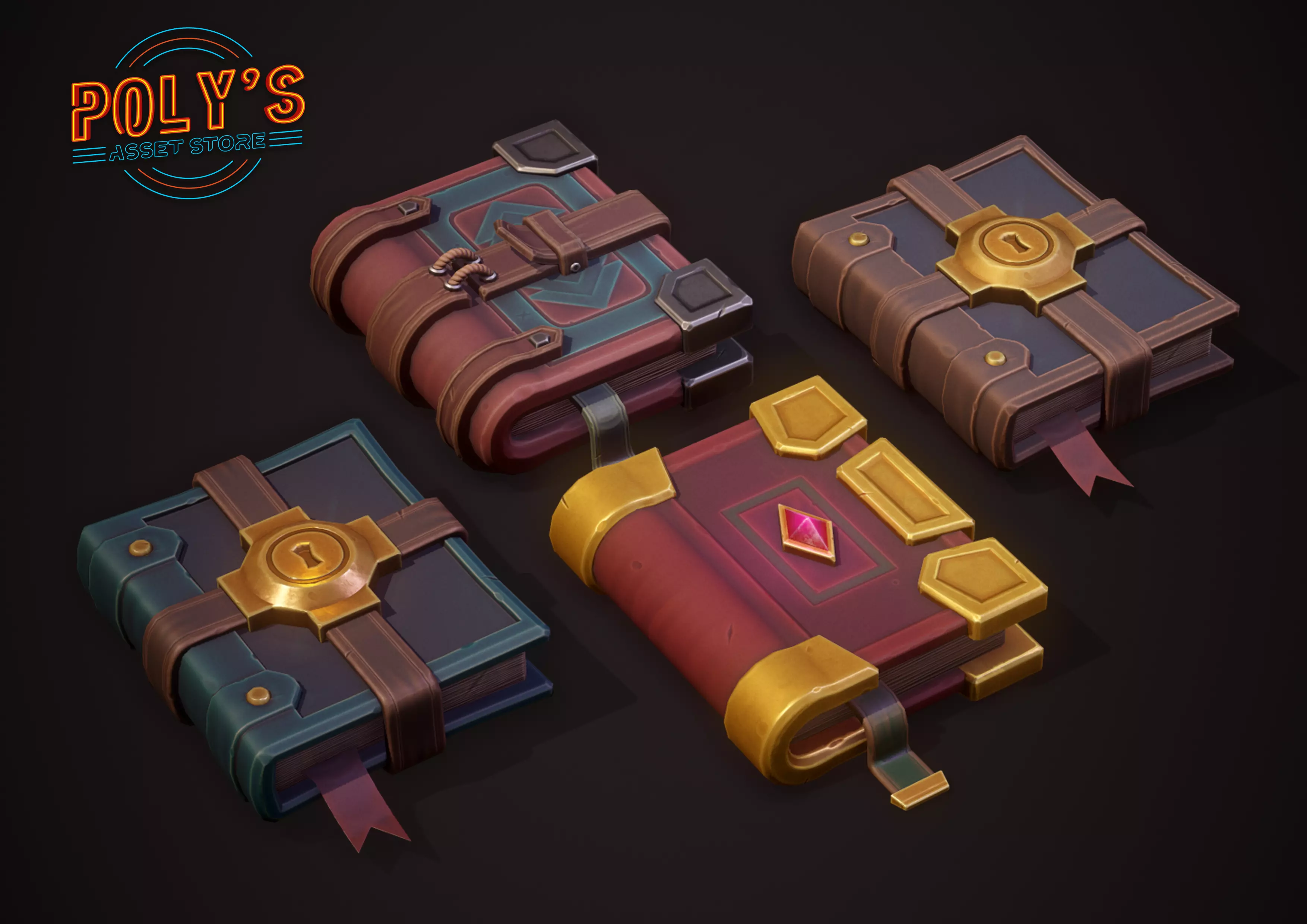 Stylized Fantasy Books Low-poly 3D model_0