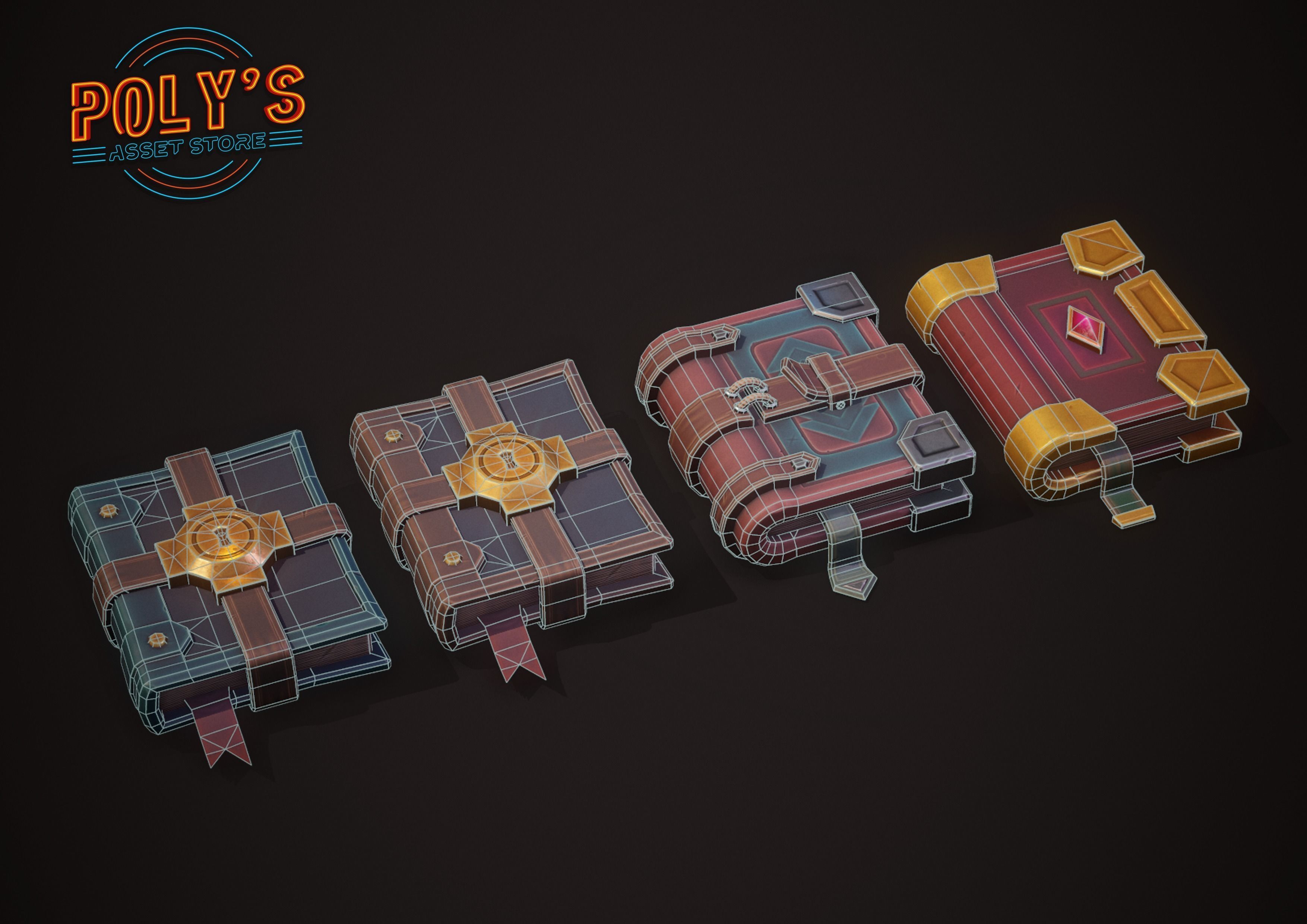 Stylized Fantasy Books Low-poly 3D model_12