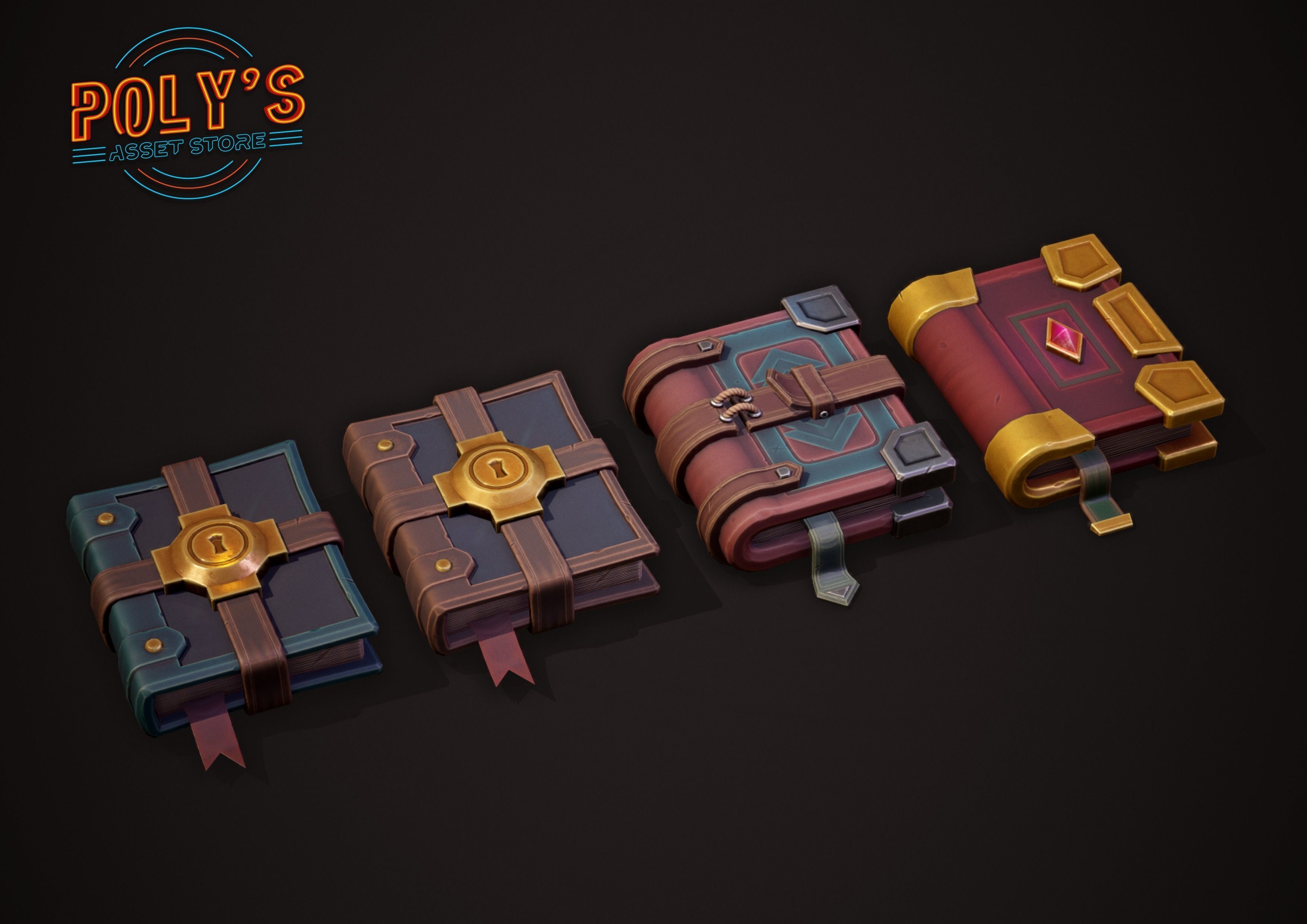 Stylized Fantasy Books Low-poly 3D model_9