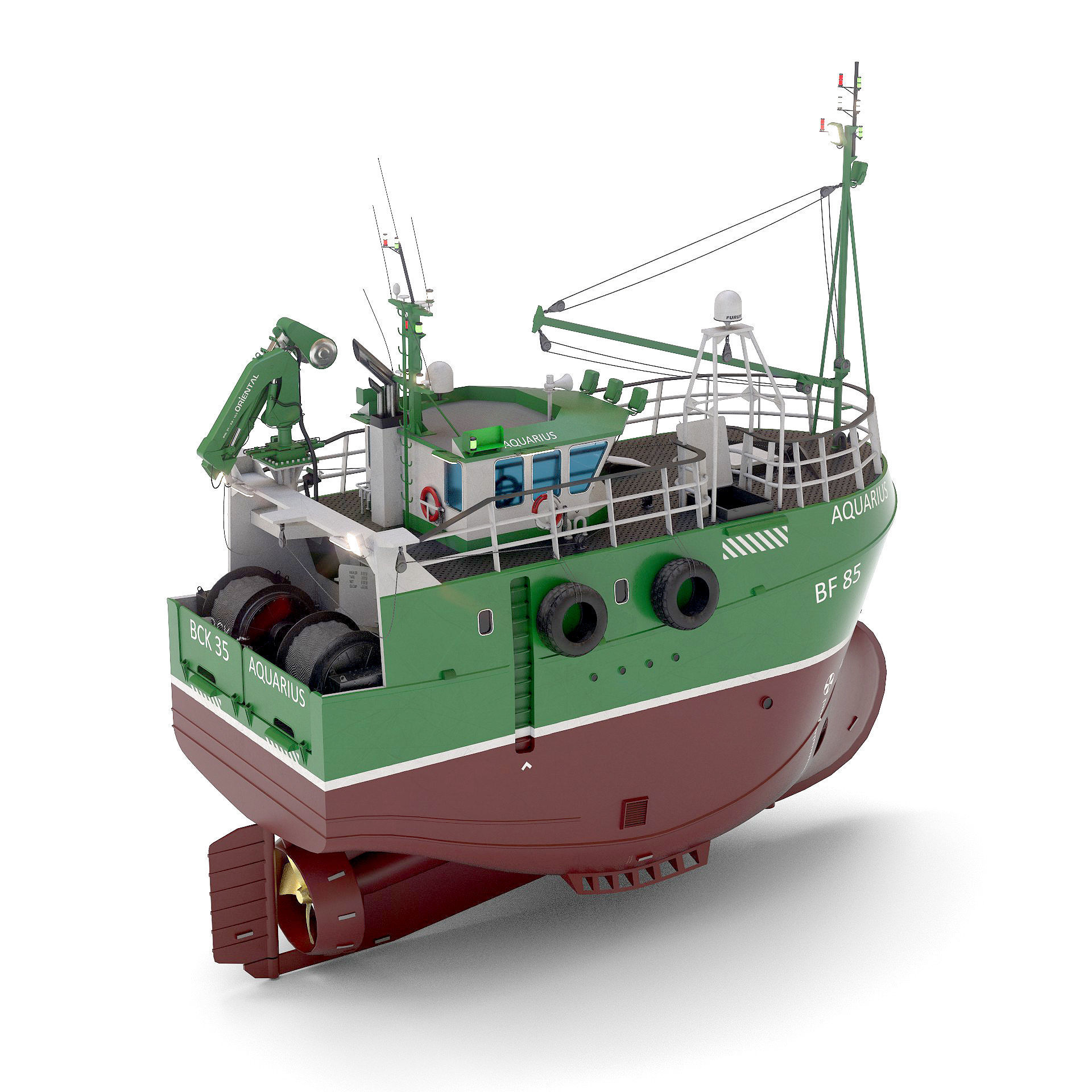 Fishing Trawler Green 3D model_15