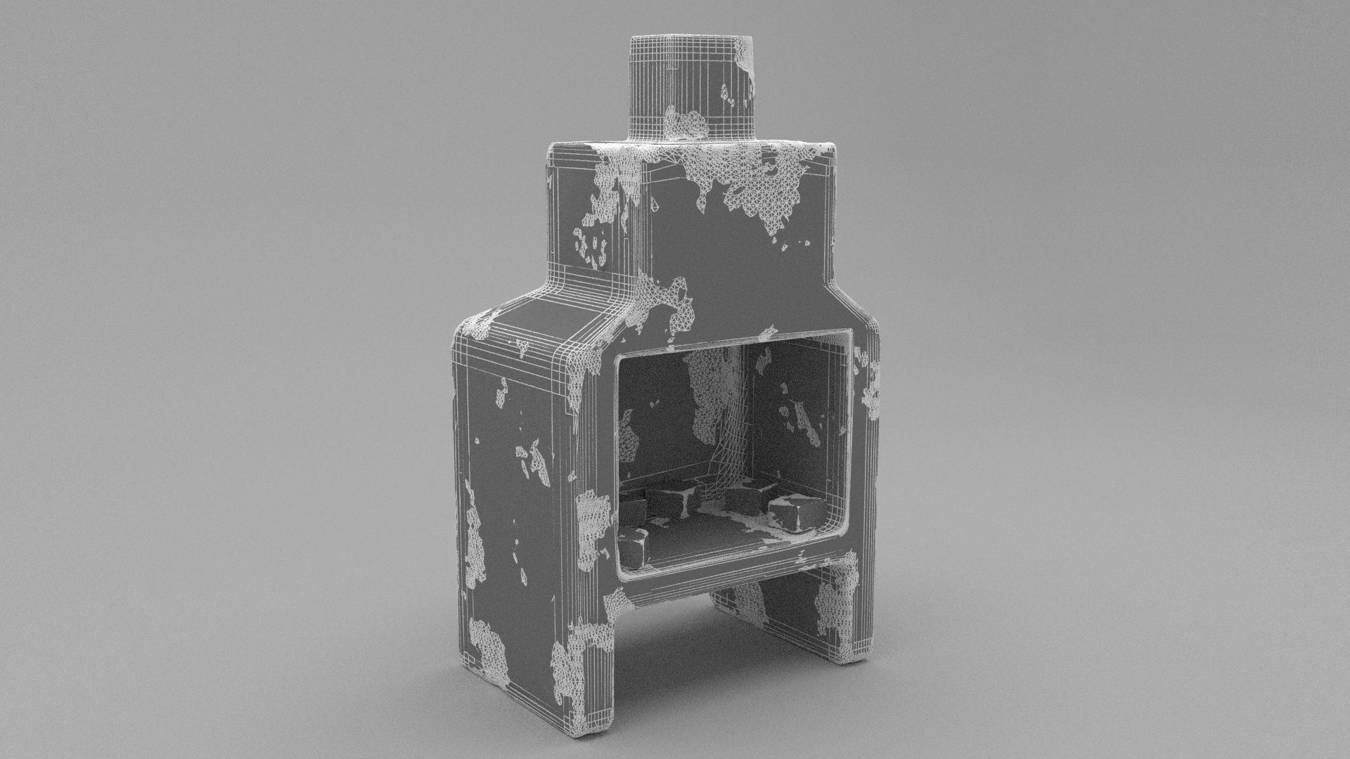 Barbecue wooden box Low-poly 3D model_5