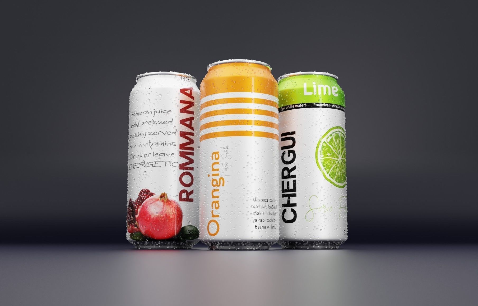 low poly soda and juice can 3D model_2