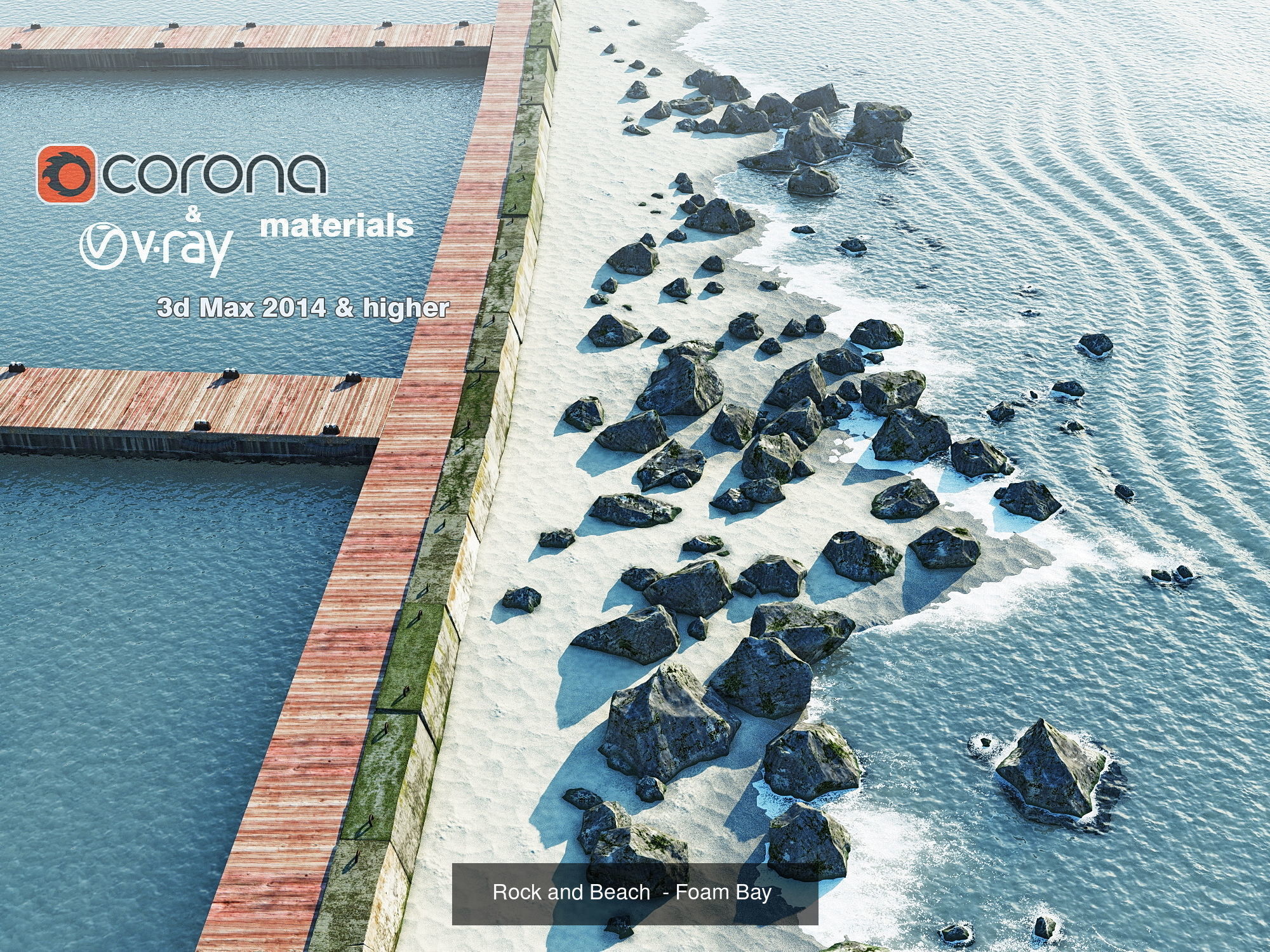 Bay with rocks-waves- pier- sand plus HQ textures 3D Model Collection_2