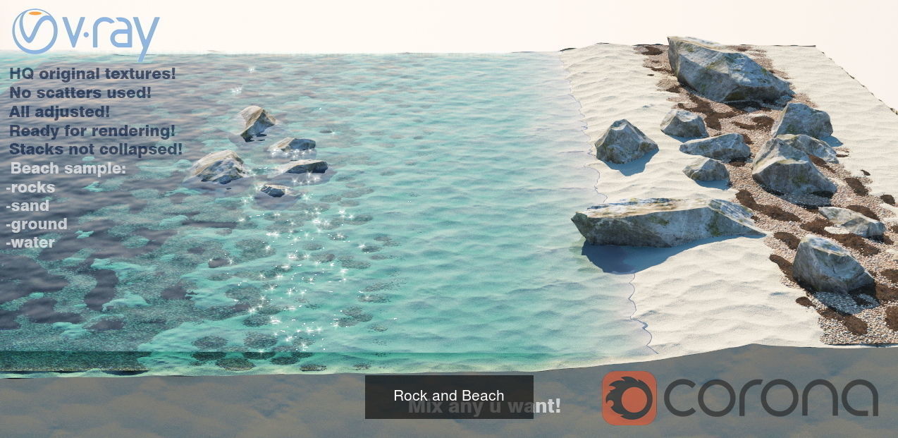 Bay with rocks-waves- pier- sand plus HQ textures 3D Model Collection_1