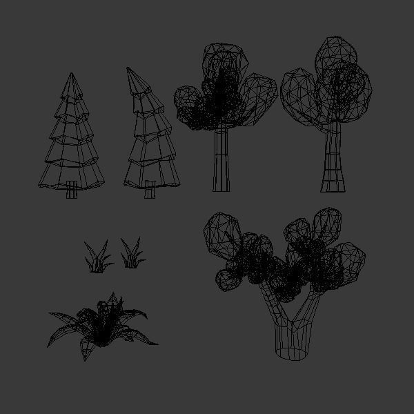 Low poly trees set of and rocks Low-poly 3D model_7