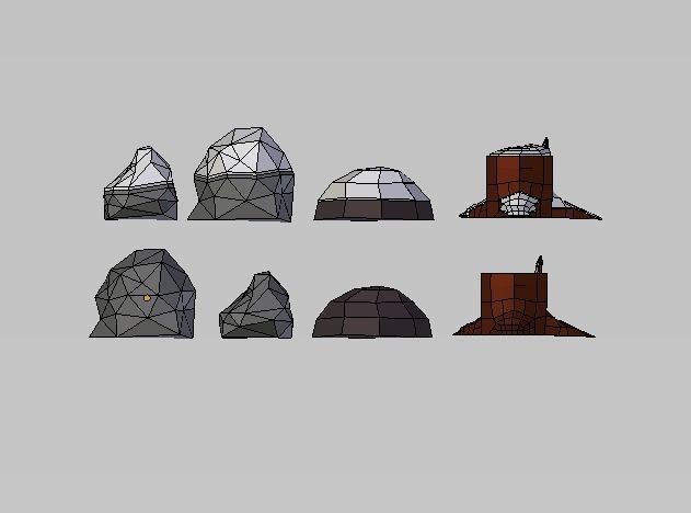 Low poly trees set of and rocks Low-poly 3D model_4