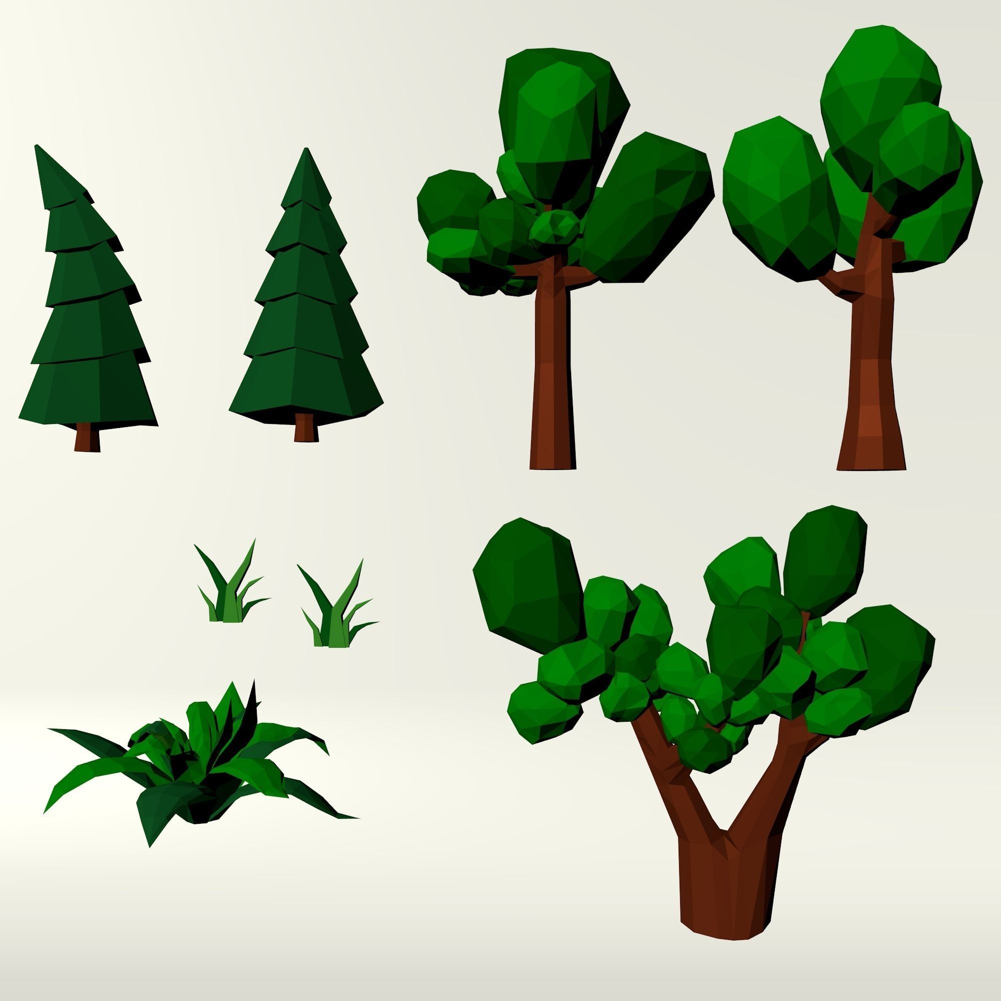 Low poly trees set of and rocks Low-poly 3D model_1