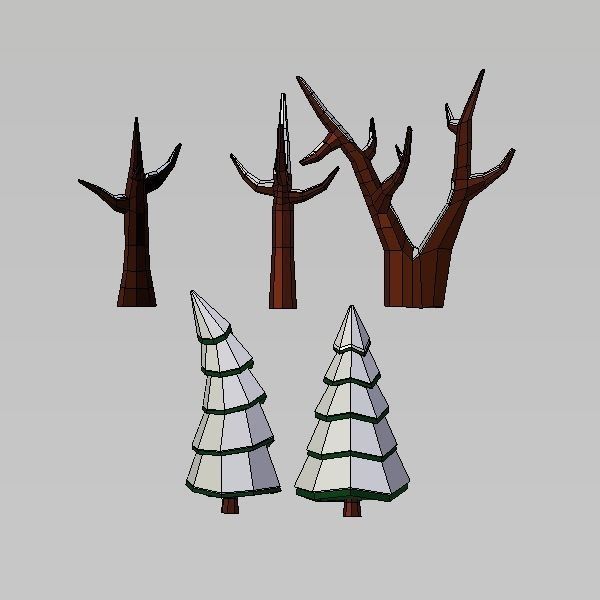 Low poly trees set of and rocks Low-poly 3D model_3