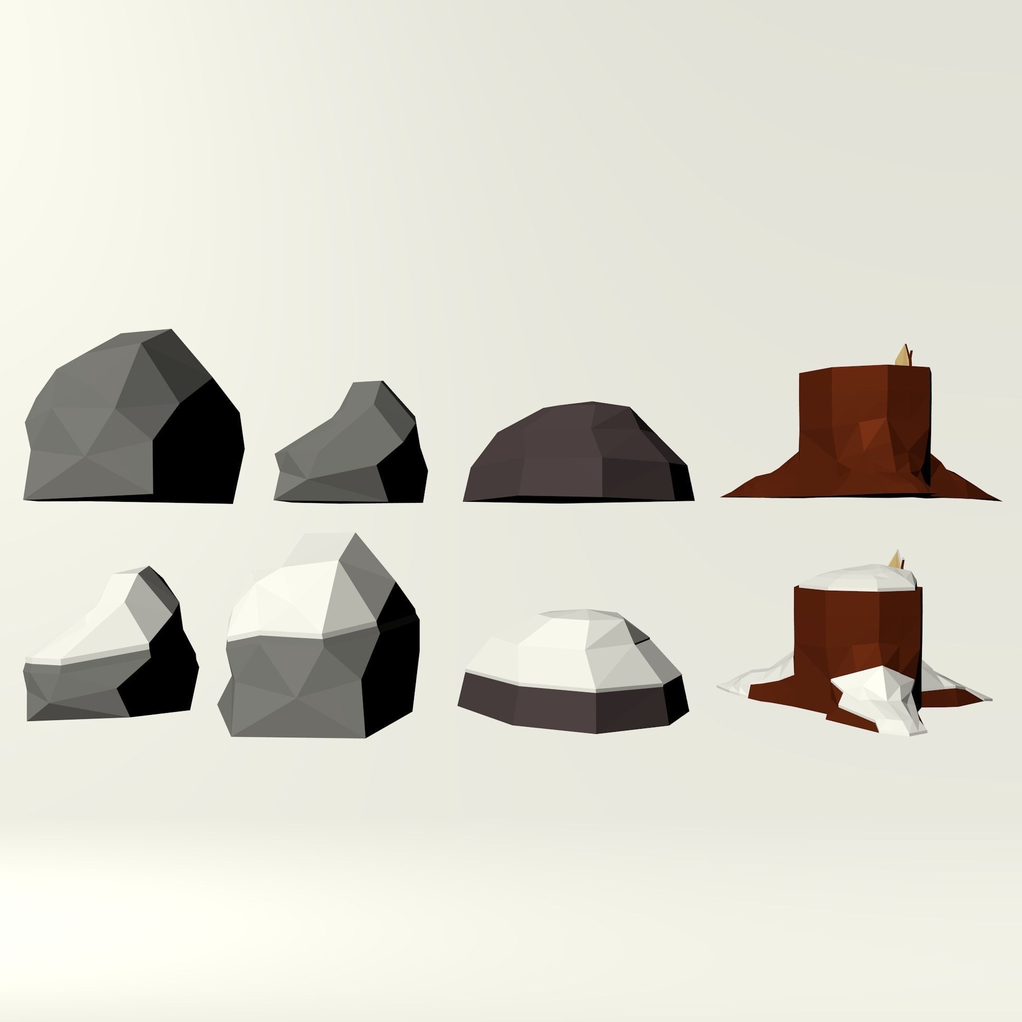 Low poly trees set of and rocks Low-poly 3D model_5