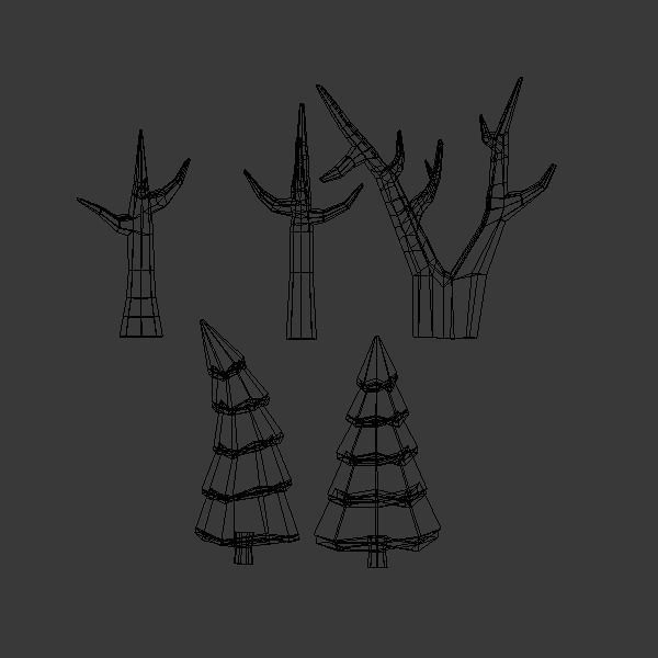 Low poly trees set of and rocks Low-poly 3D model_6