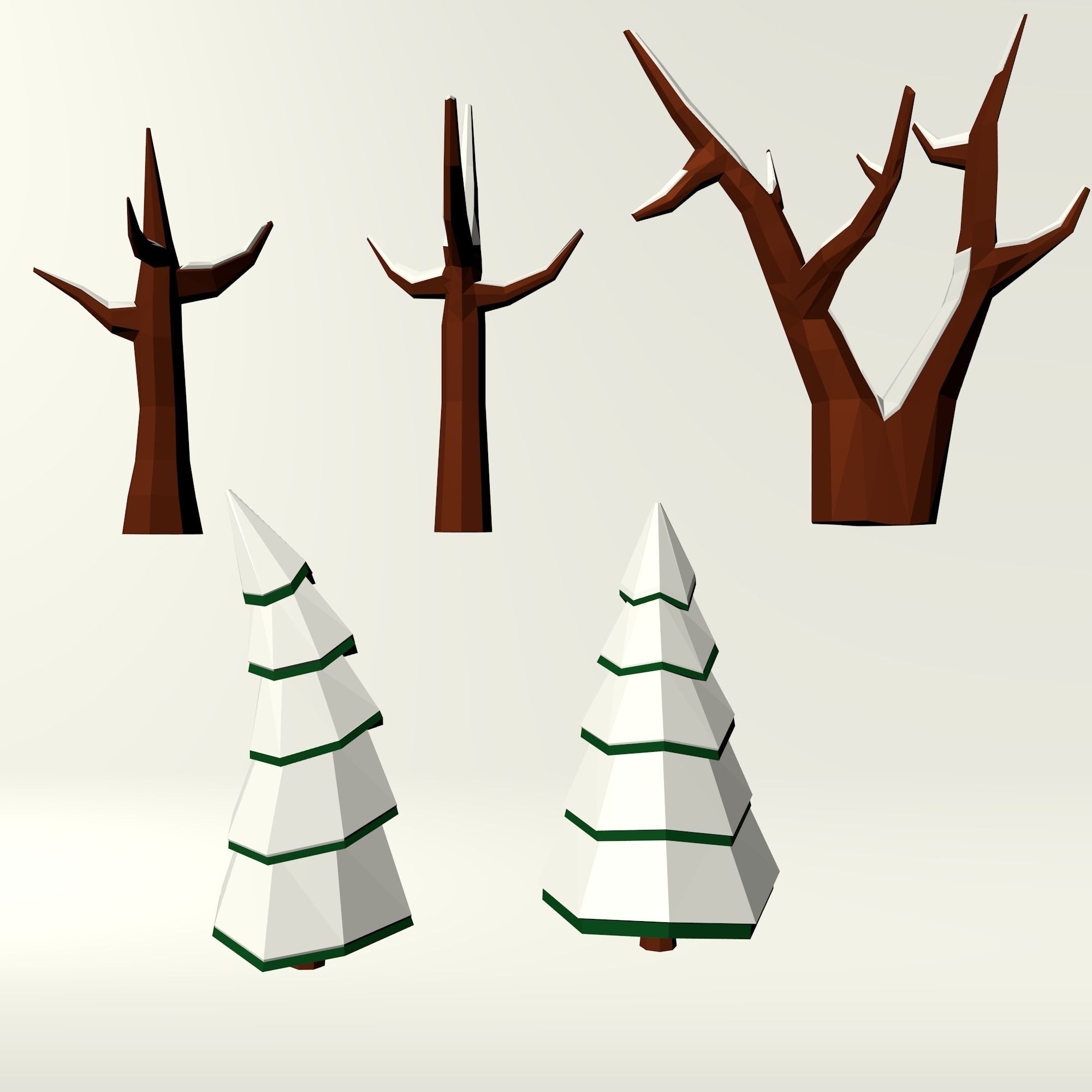 Low poly trees set of and rocks Low-poly 3D model_2