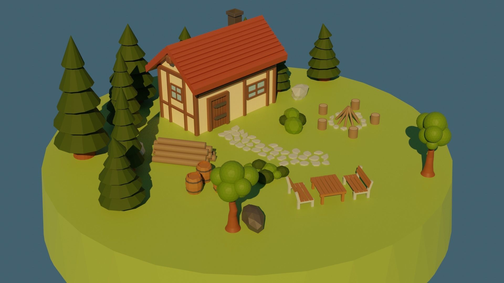 Low Poly Garden Low-poly 3D model_1