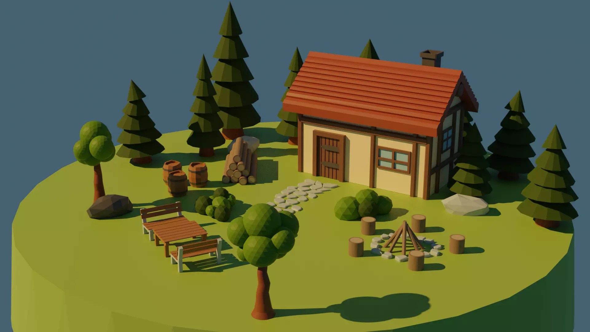 Low Poly Garden Low-poly 3D model_0