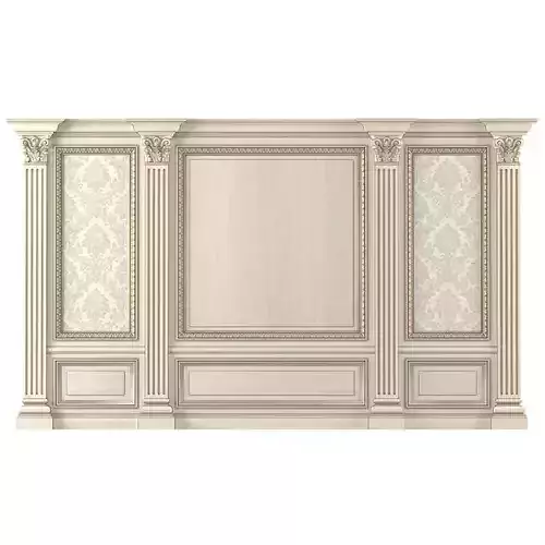 Wall wood boiserie paneling with Wallpaper