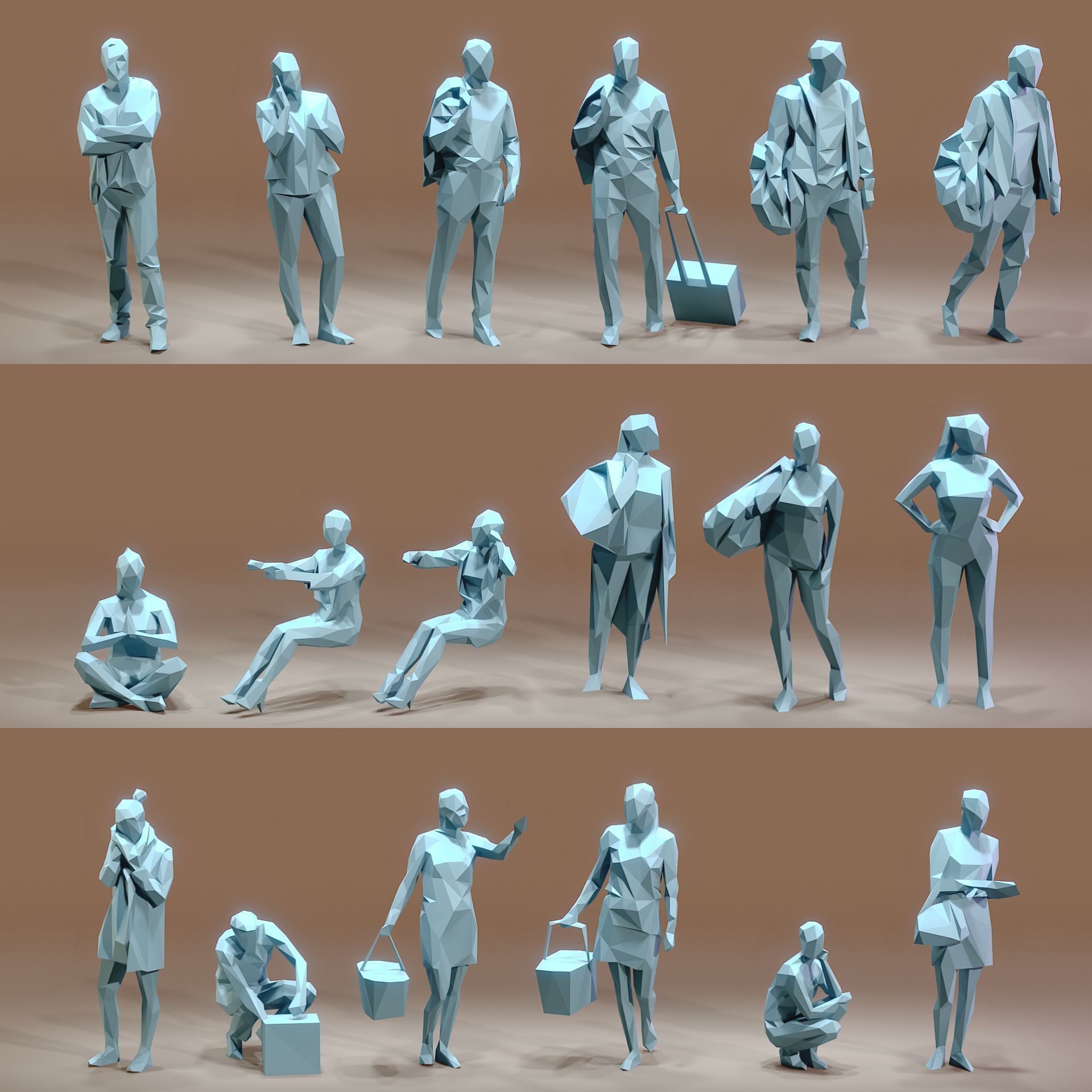Paper People Low-poly 3D model_22