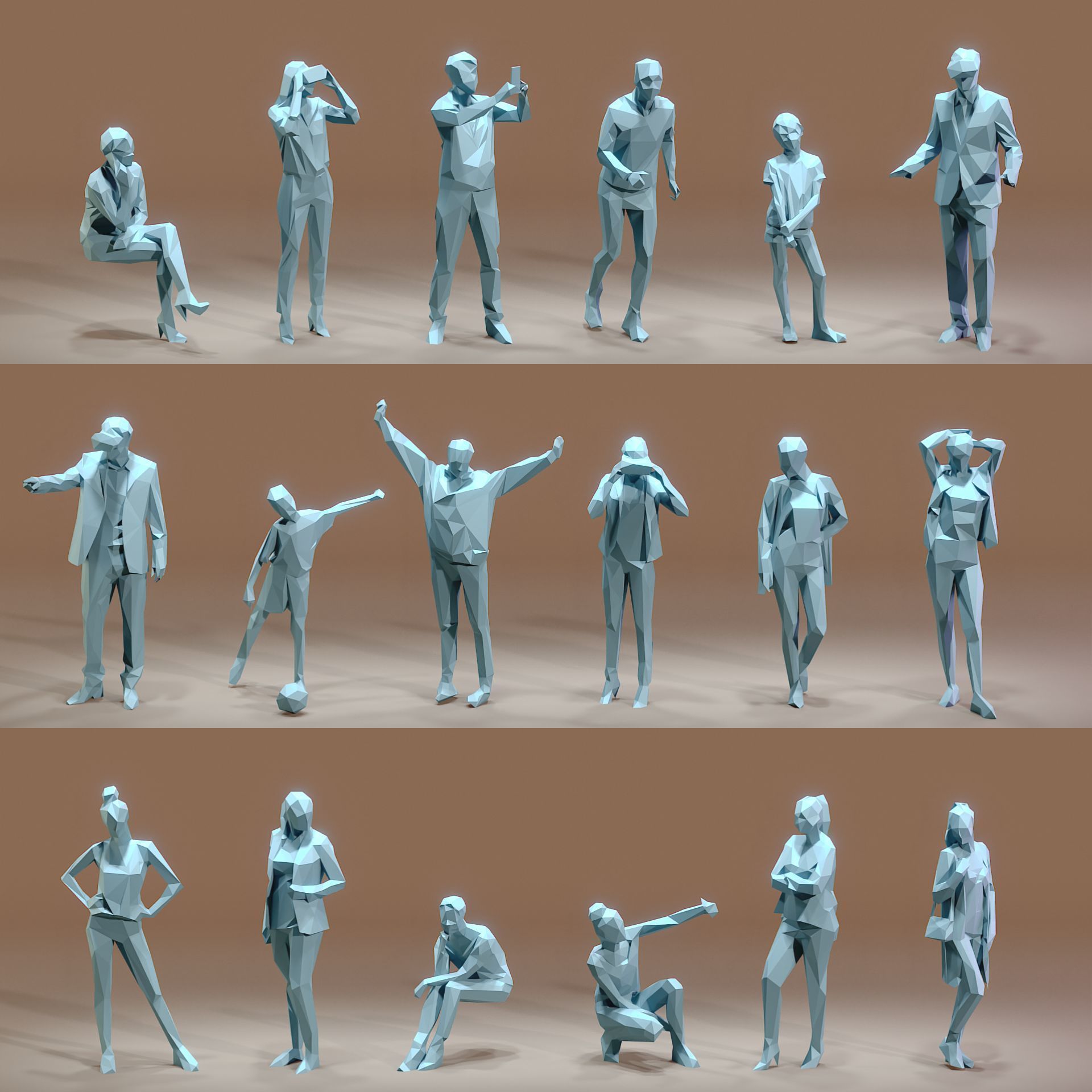Paper People Low-poly 3D model_4