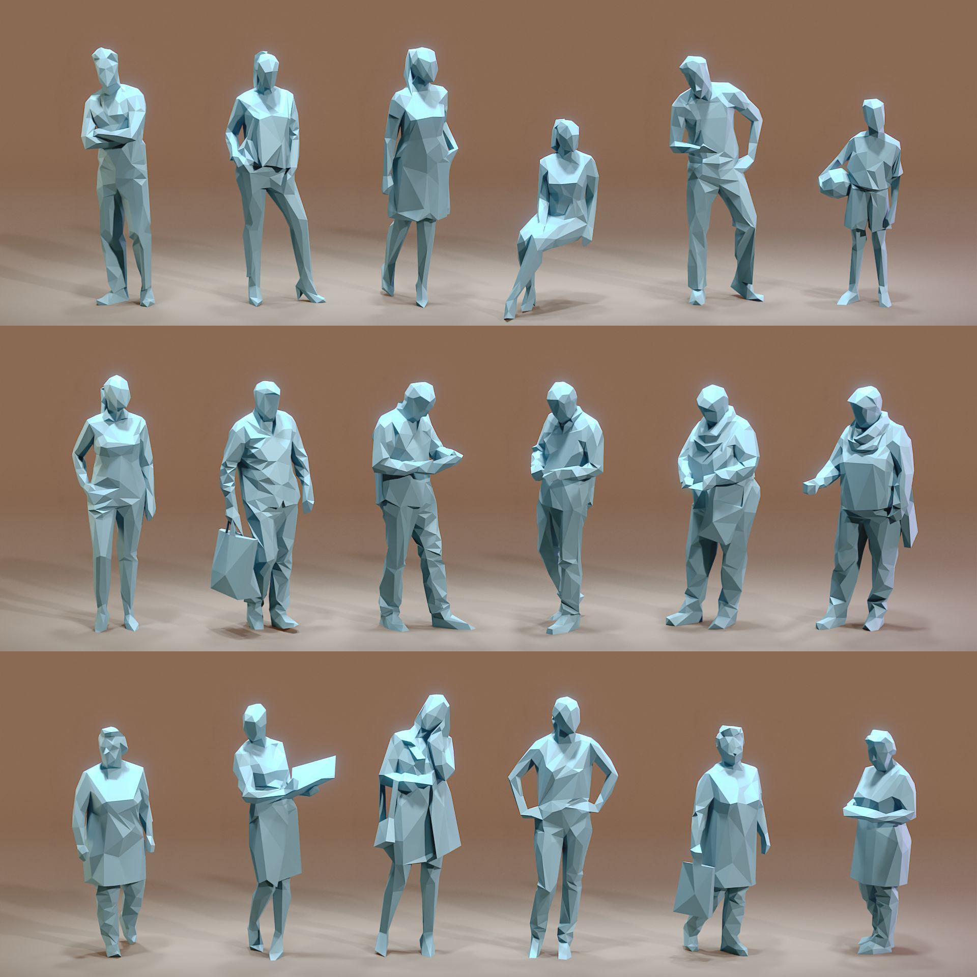 Paper People Low-poly 3D model_21