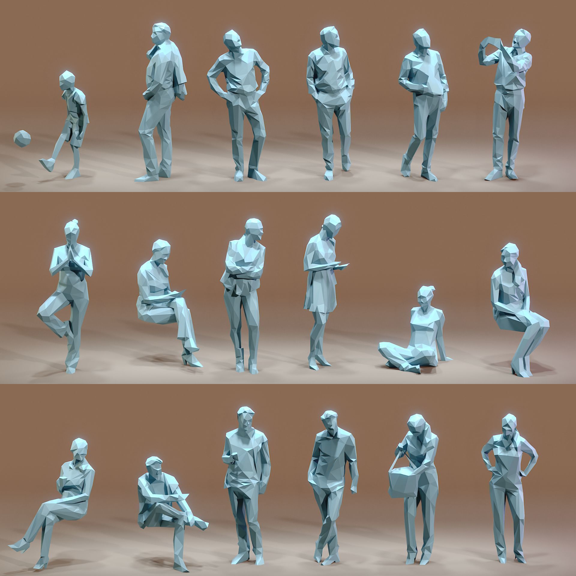 Paper People Low-poly 3D model_9