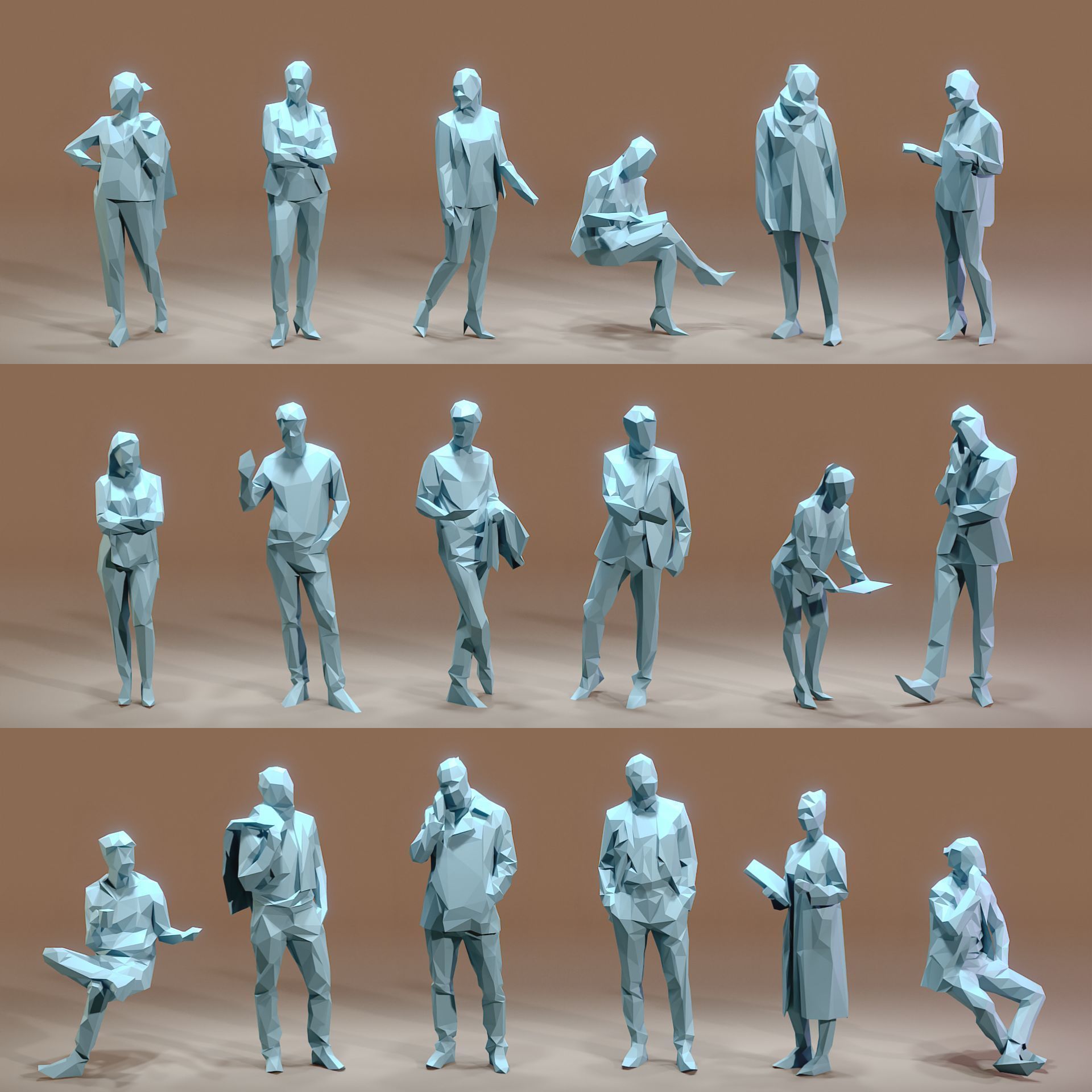 Paper People Low-poly 3D model_14