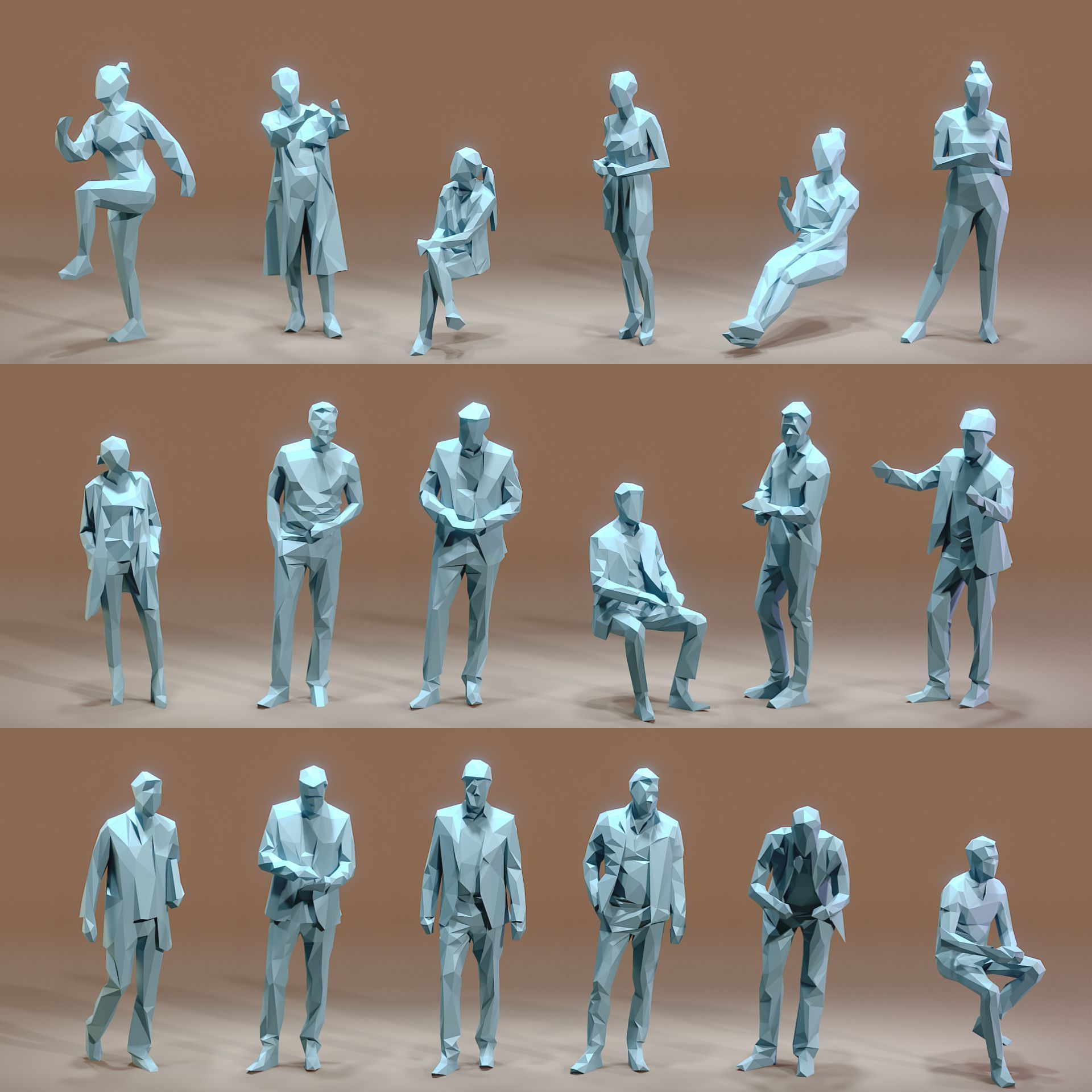 Paper People Low-poly 3D model_18