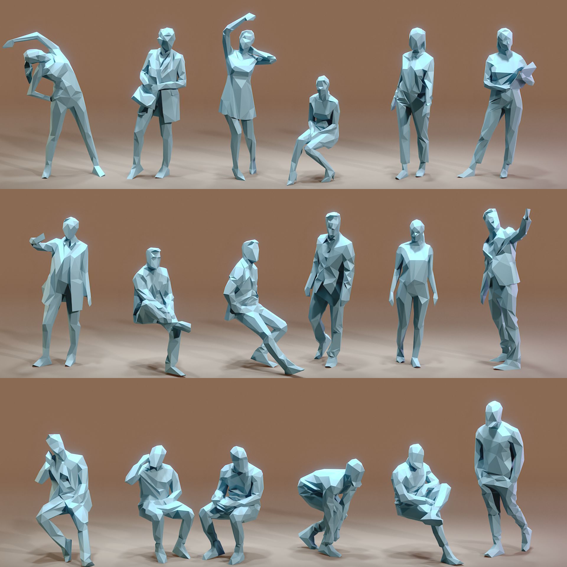 Paper People Low-poly 3D model_24