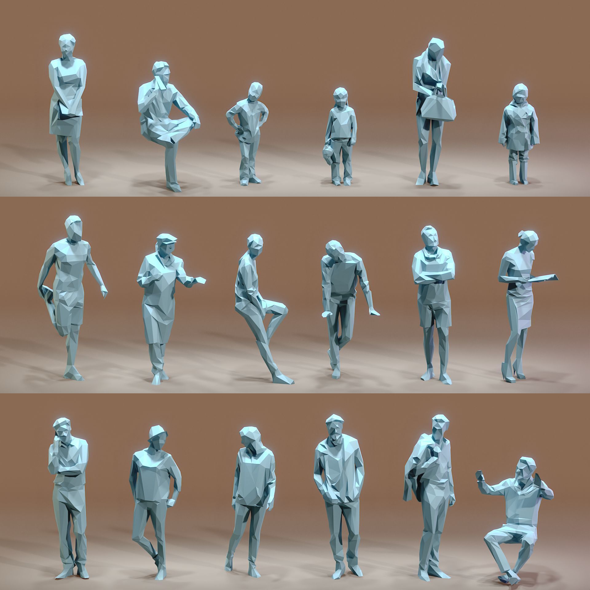 Paper People Low-poly 3D model_6
