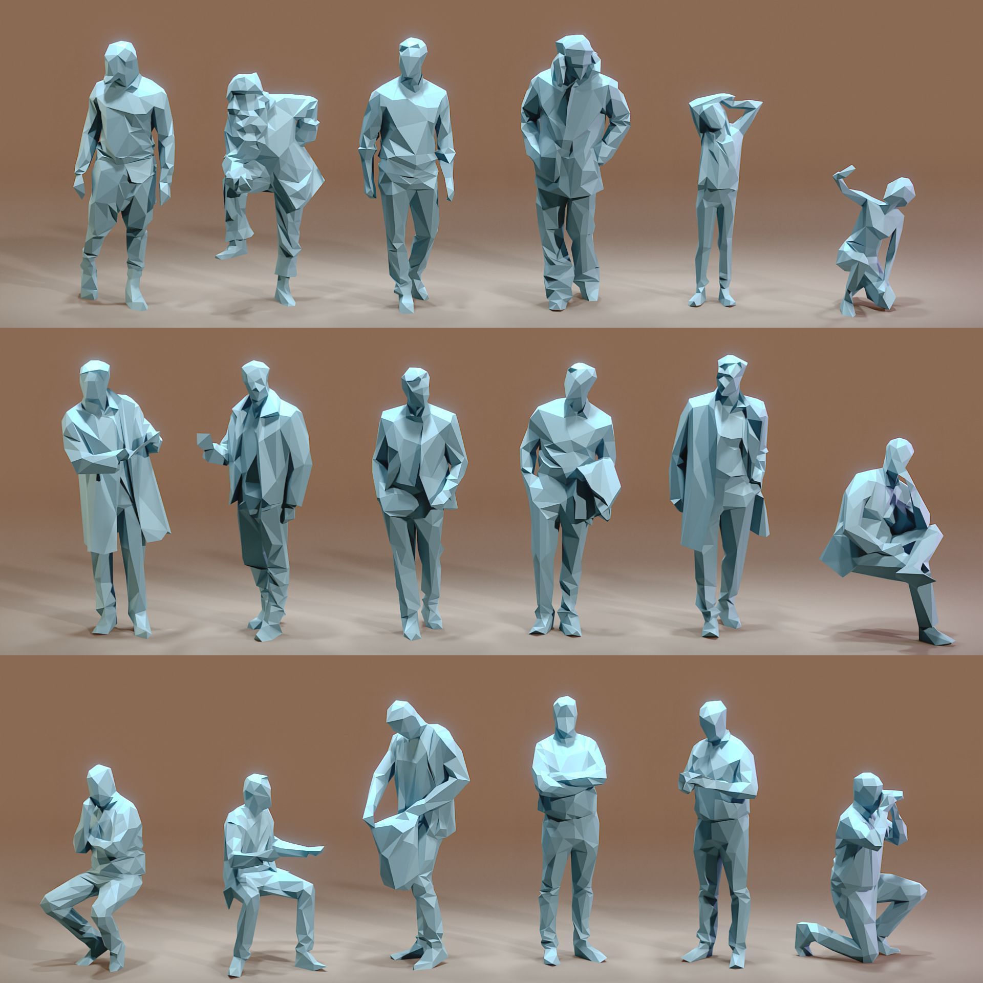 Paper People Low-poly 3D model_23