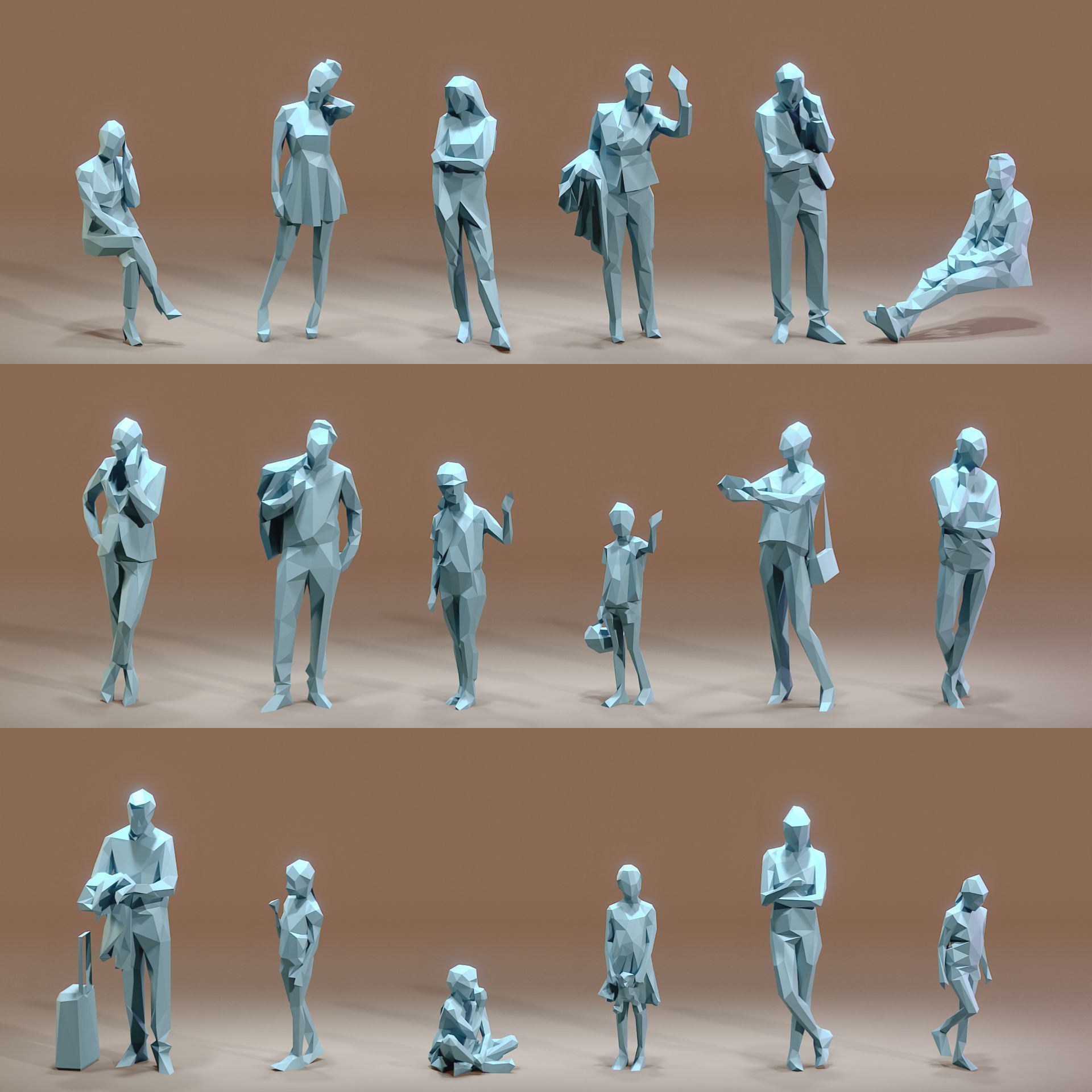 Paper People Low-poly 3D model_12