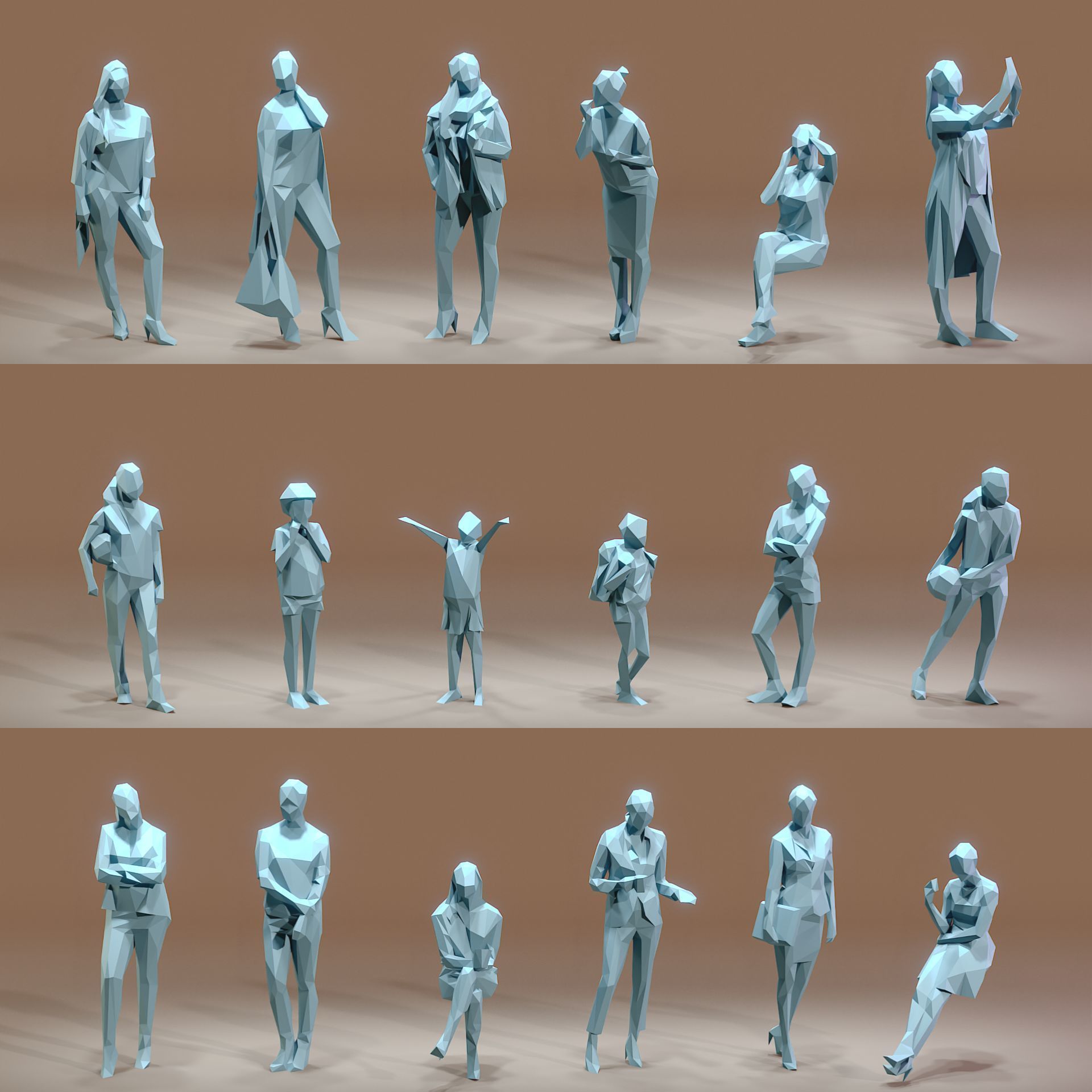 Paper People Low-poly 3D model_13