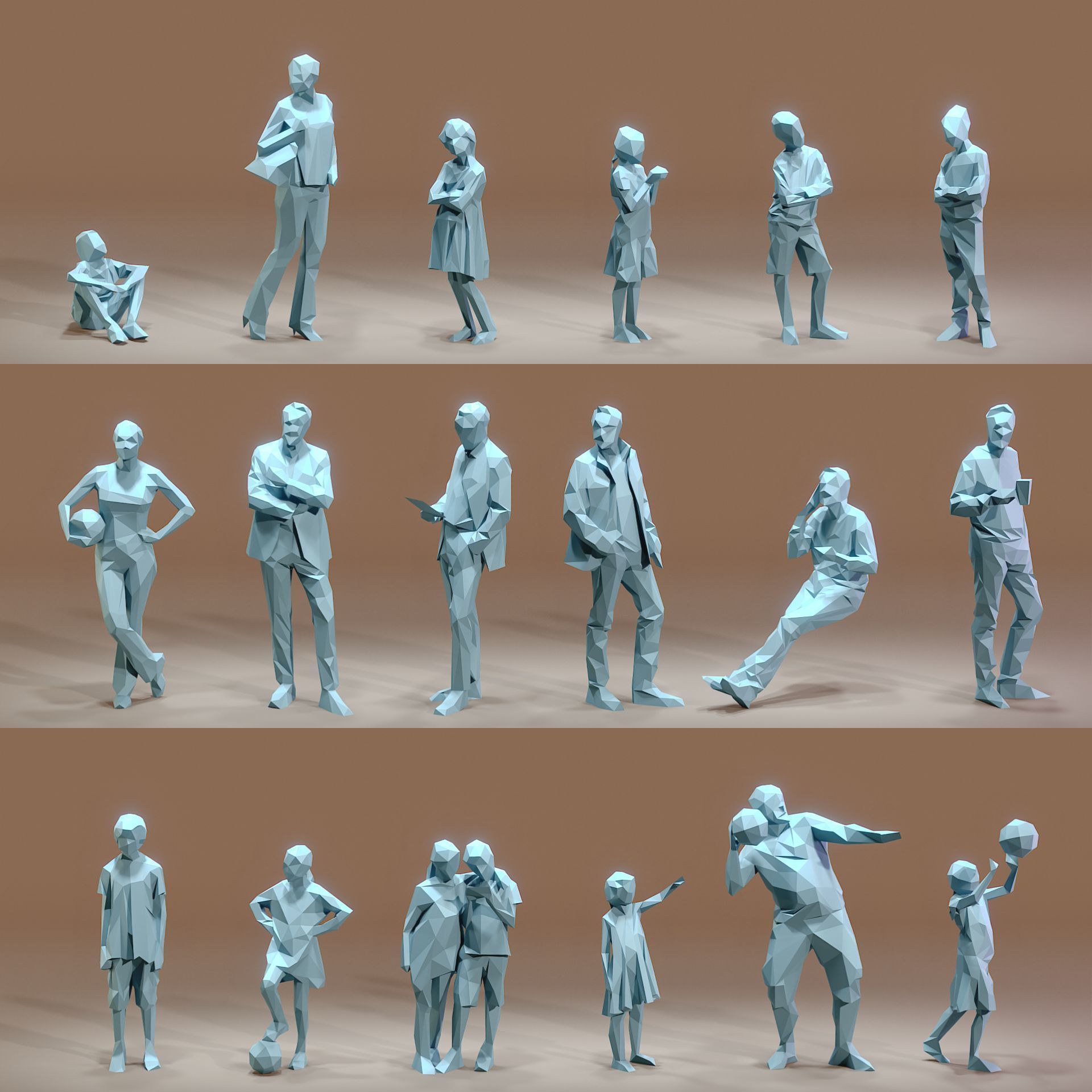 Paper People Low-poly 3D model_10