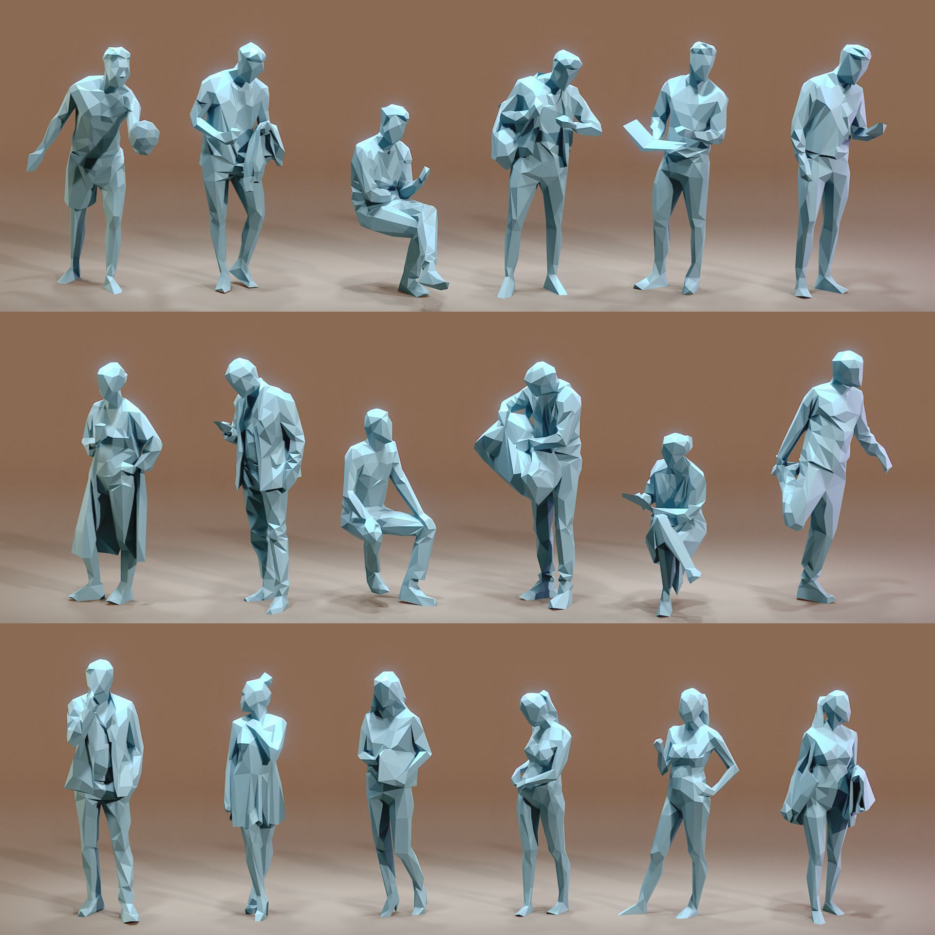 Paper People Low-poly 3D model_19