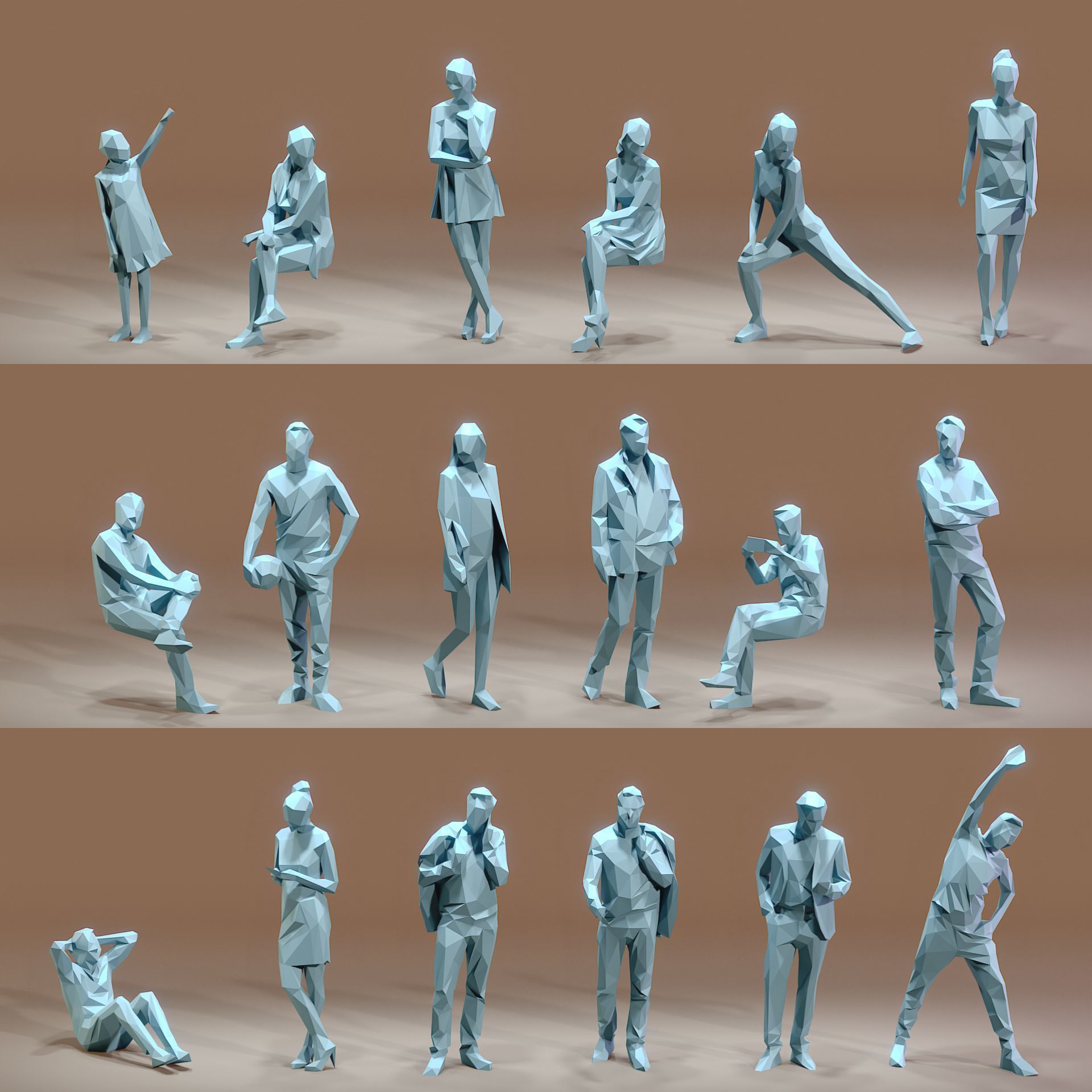 Paper People Low-poly 3D model_11