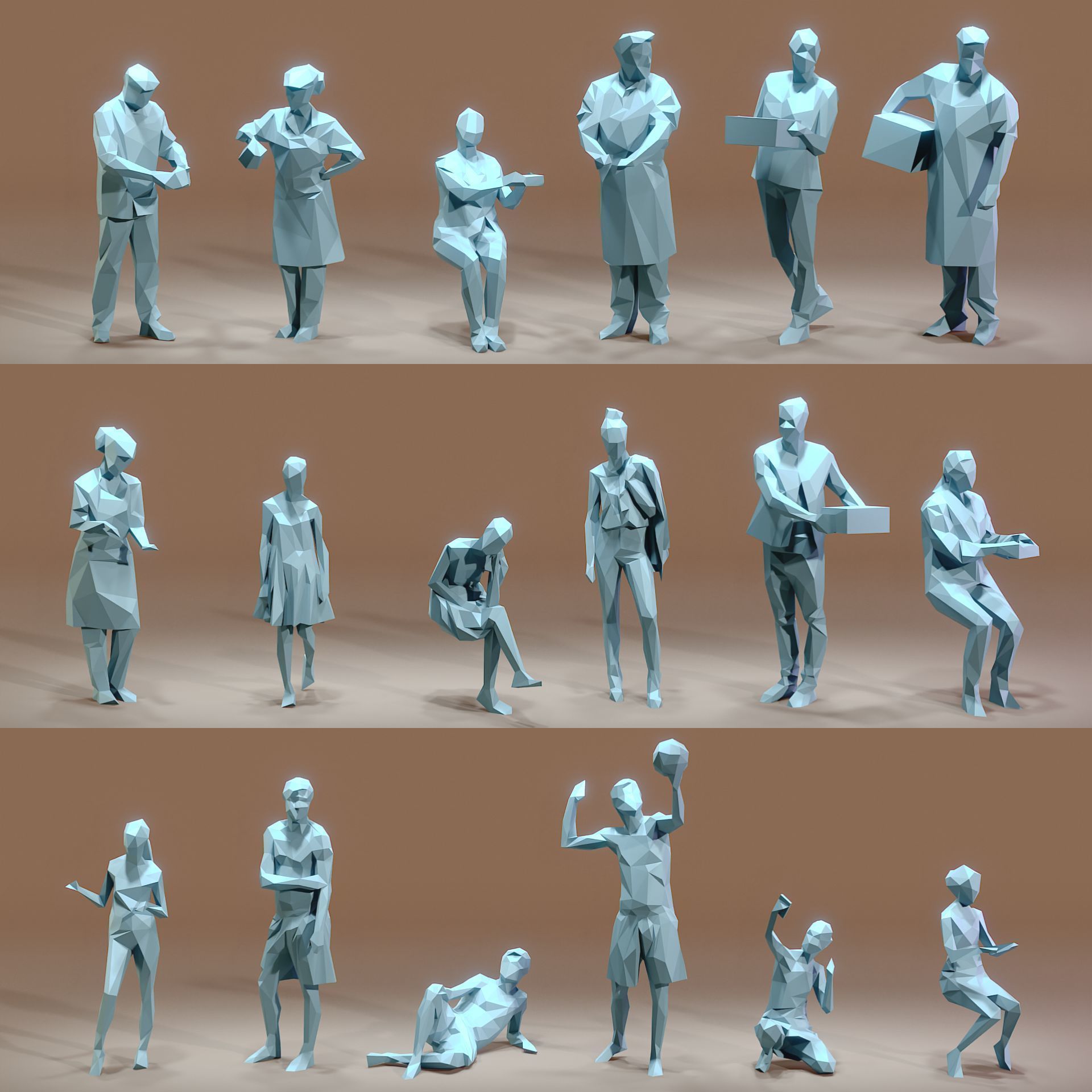 Paper People Low-poly 3D model_7