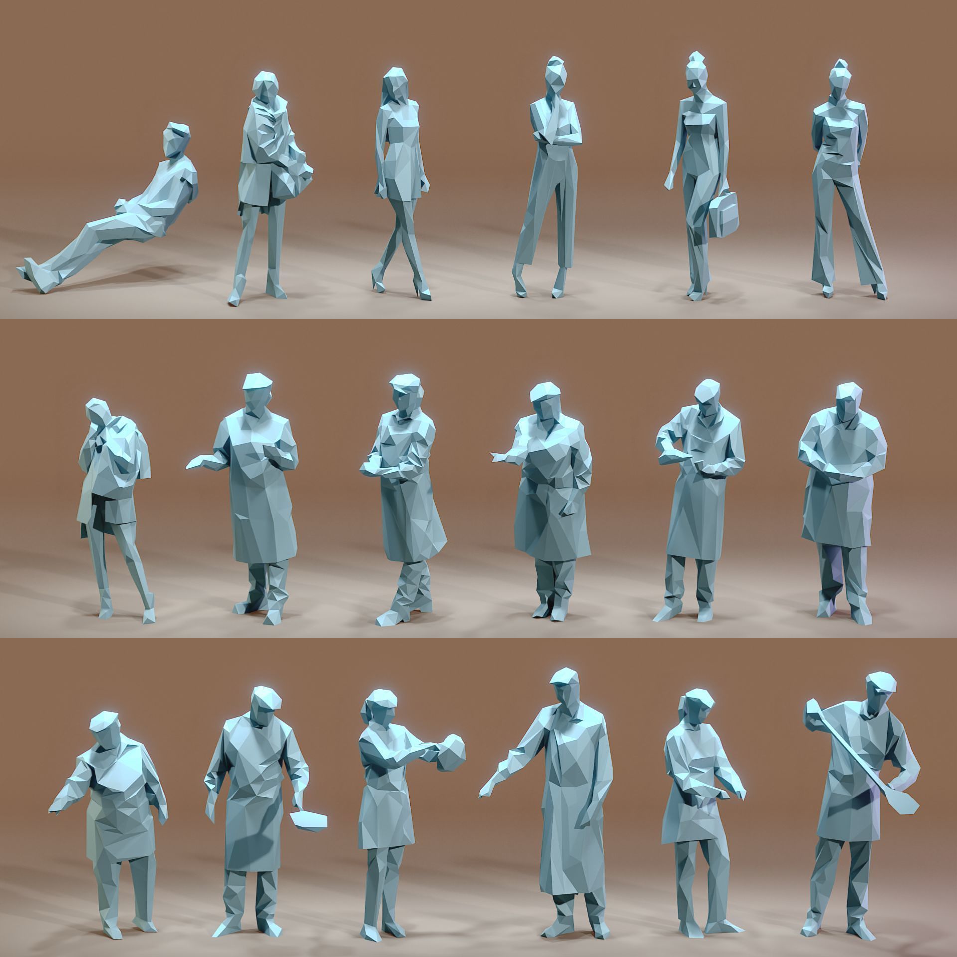 Paper People Low-poly 3D model_8