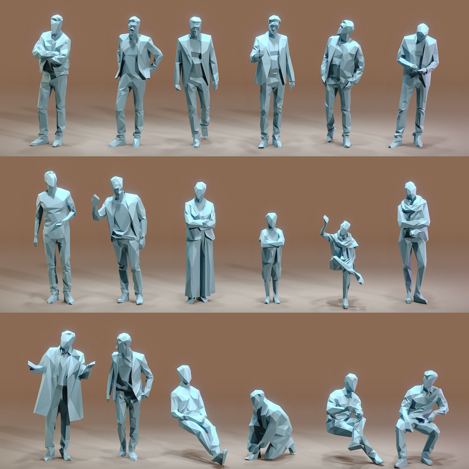 Paper People Low-poly 3D model_17