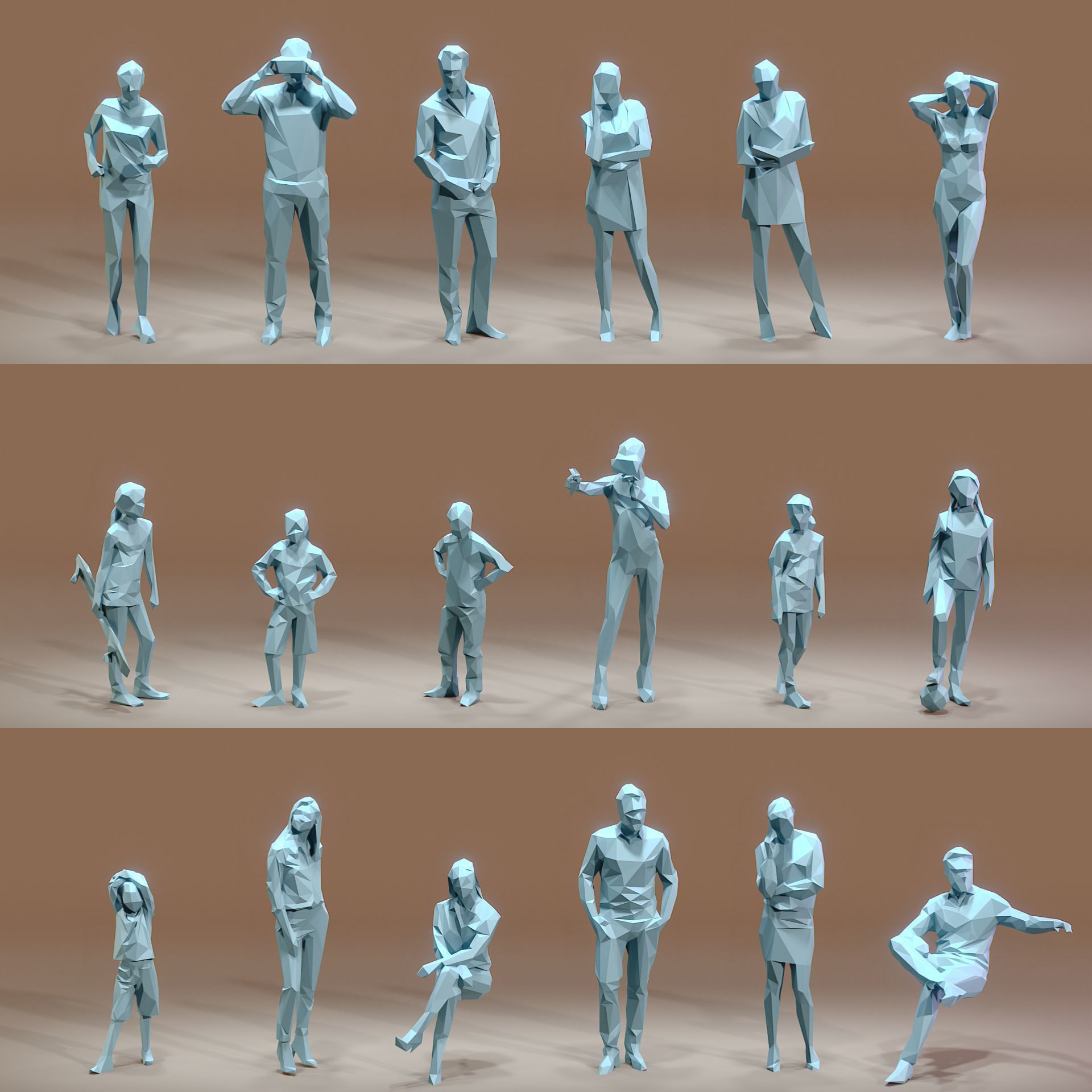 Paper People Low-poly 3D model_5